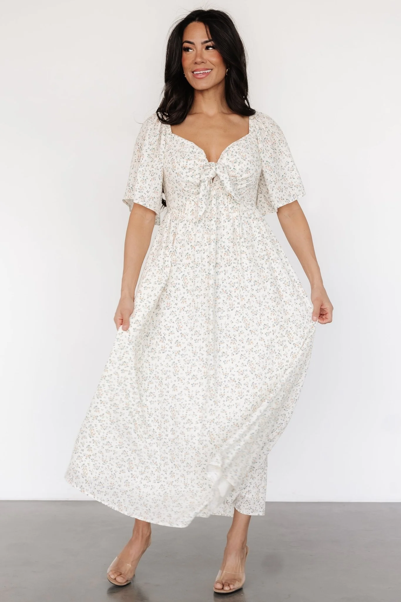 Carah Tie Dress | Off White + Gold Floral