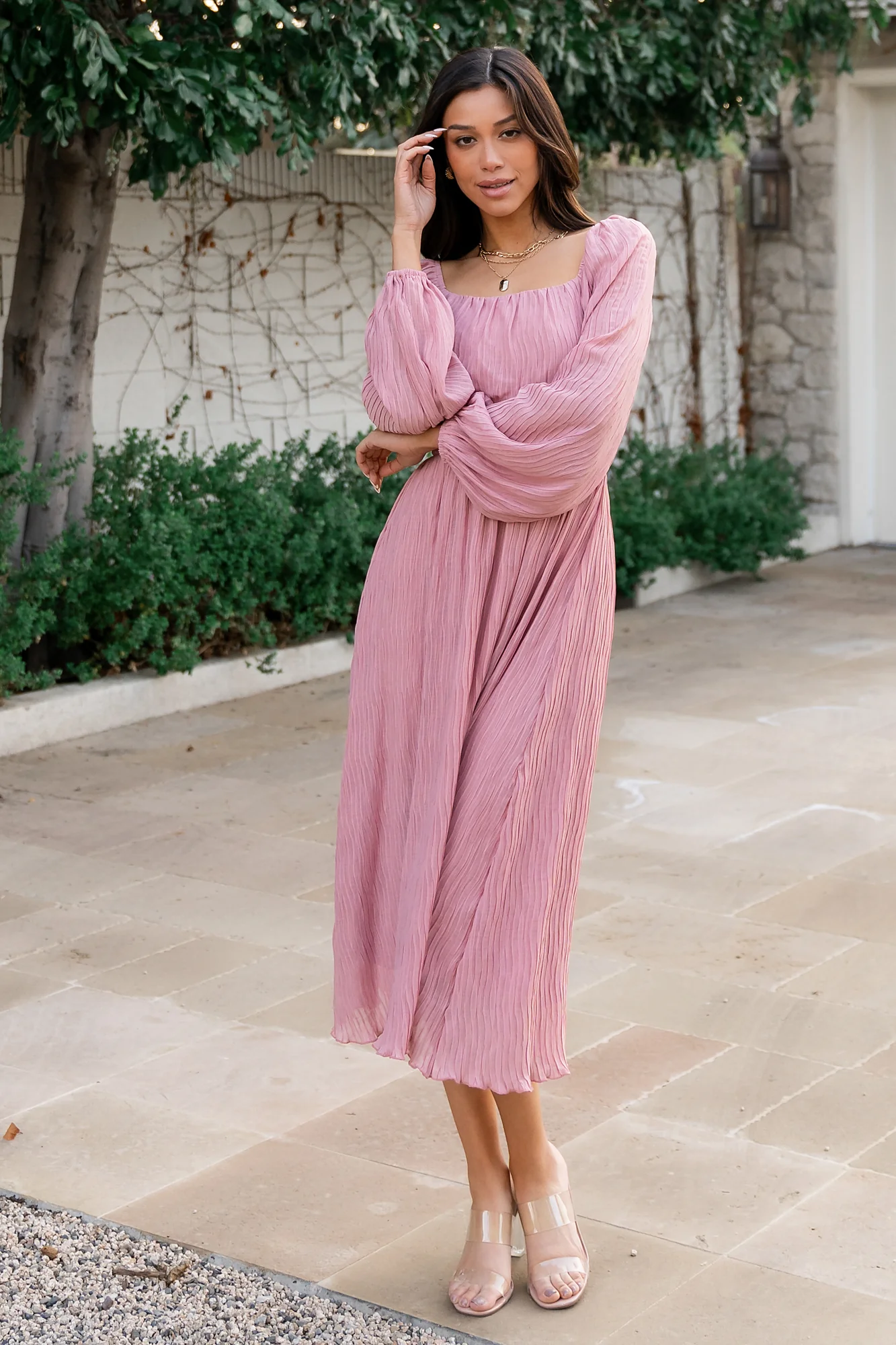 Dalton Pleated Midi Dress | Blush