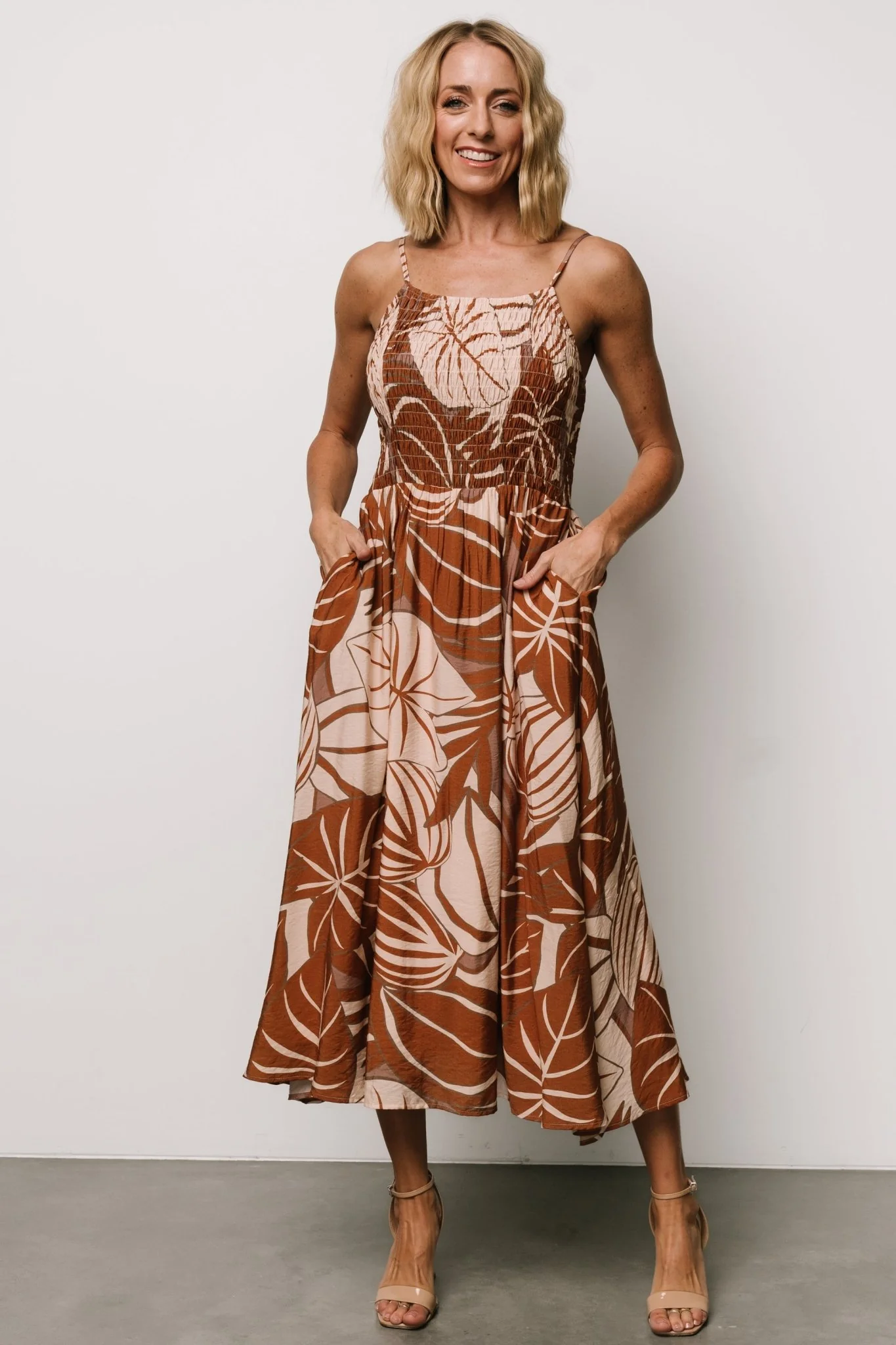 McKinley Smocked Dress | Cream + Camel Multi