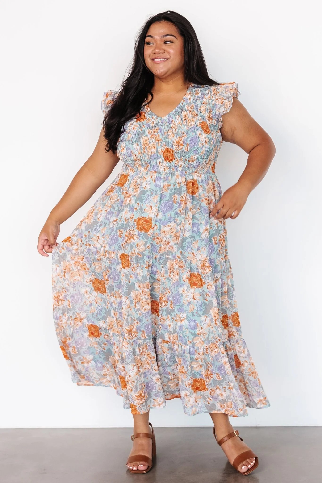 Arla Smocked Maxi Dress | Light Blue Floral