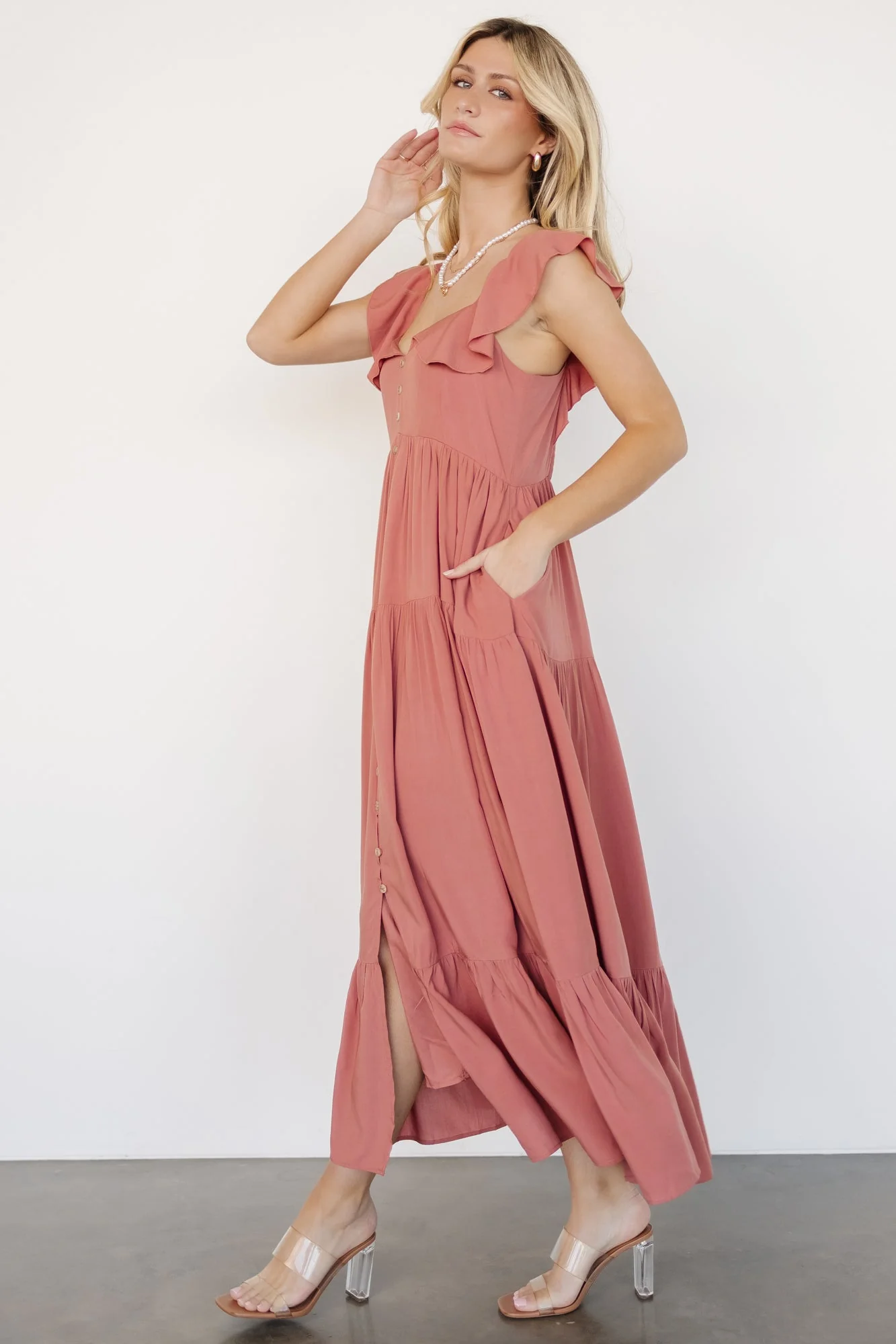 Ellie Ruffle Top Dress | Terracotta