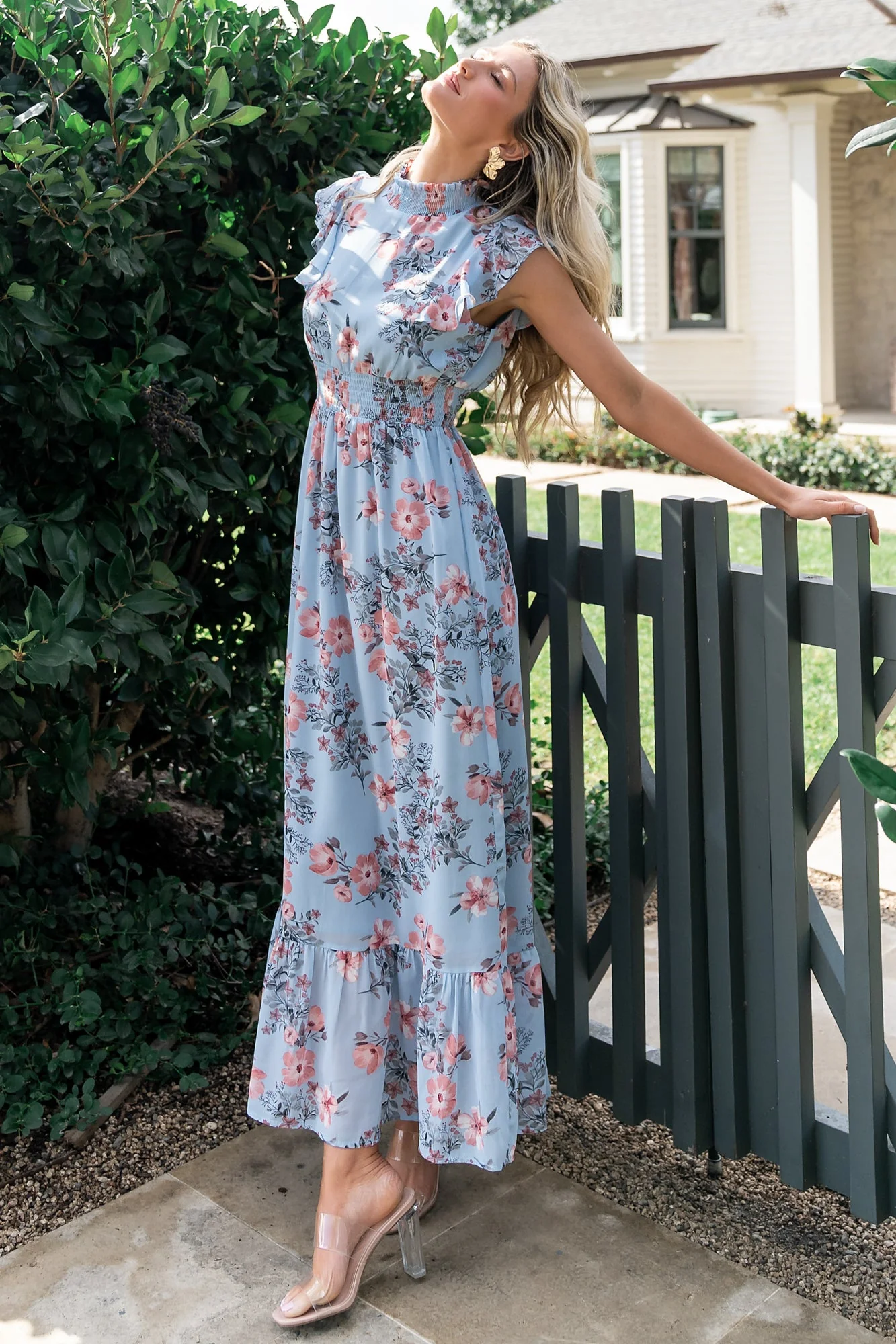 Kearny Ruffle Maxi Dress | Light Blue + Blush