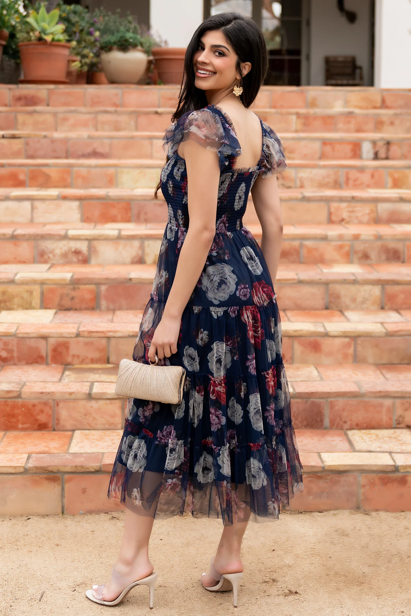 Clementine Tulle Midi Dress | Navy Floral