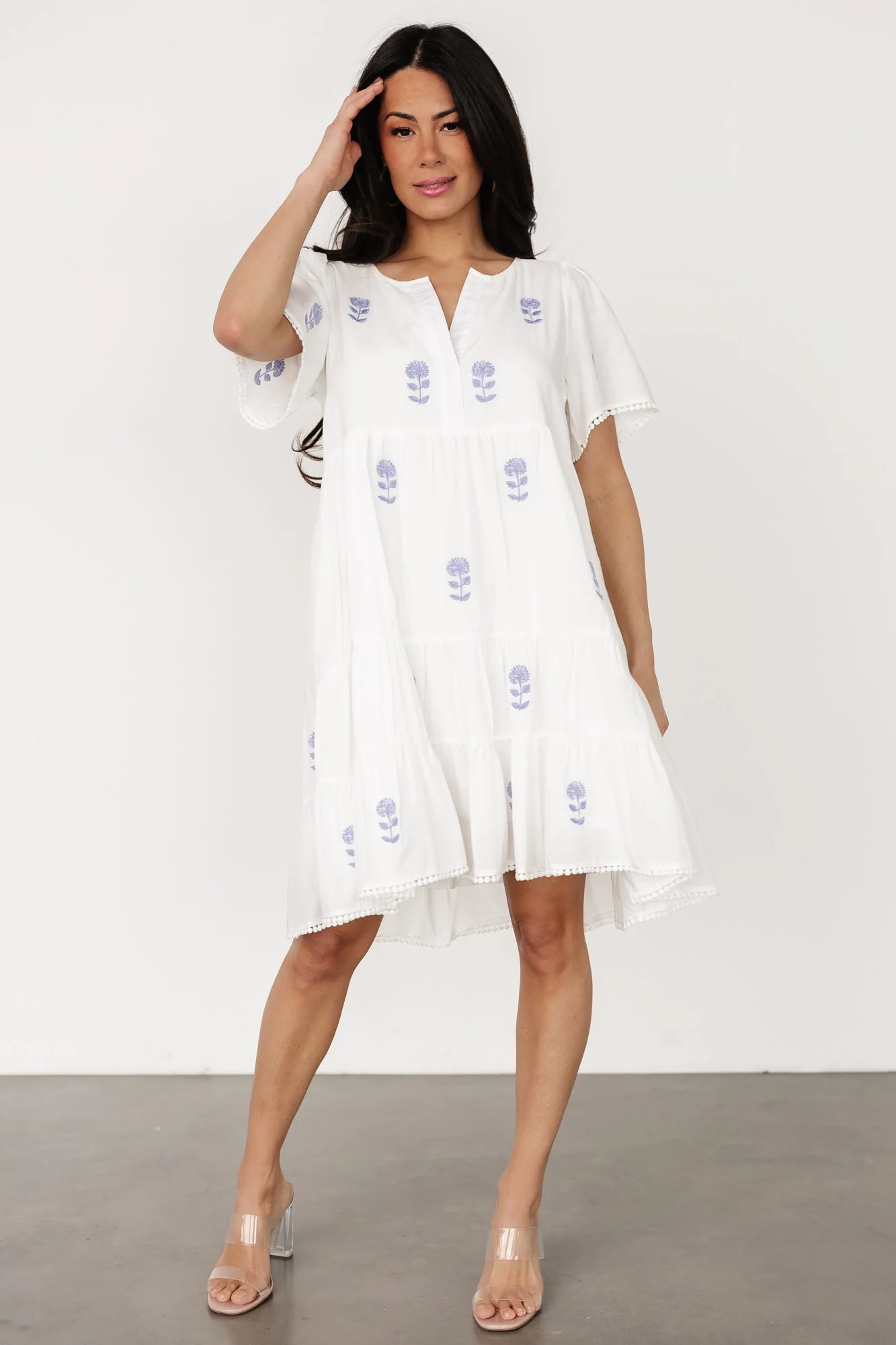 Keegan Short Dress | Ivory + Blue Floral