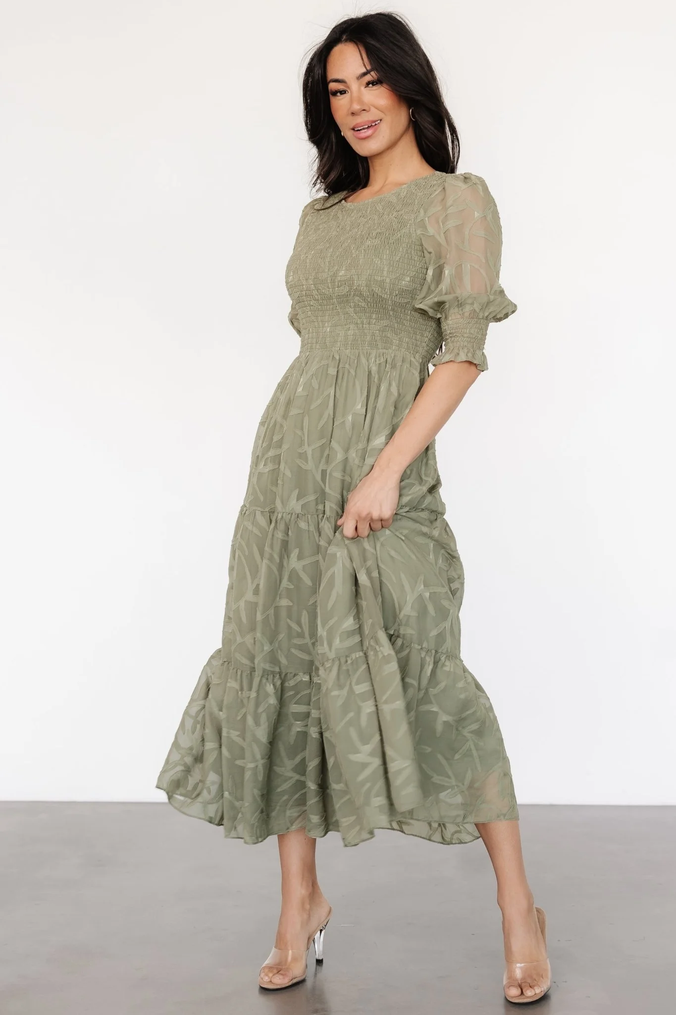 Nellie Smocked Midi Dress | Sage Green