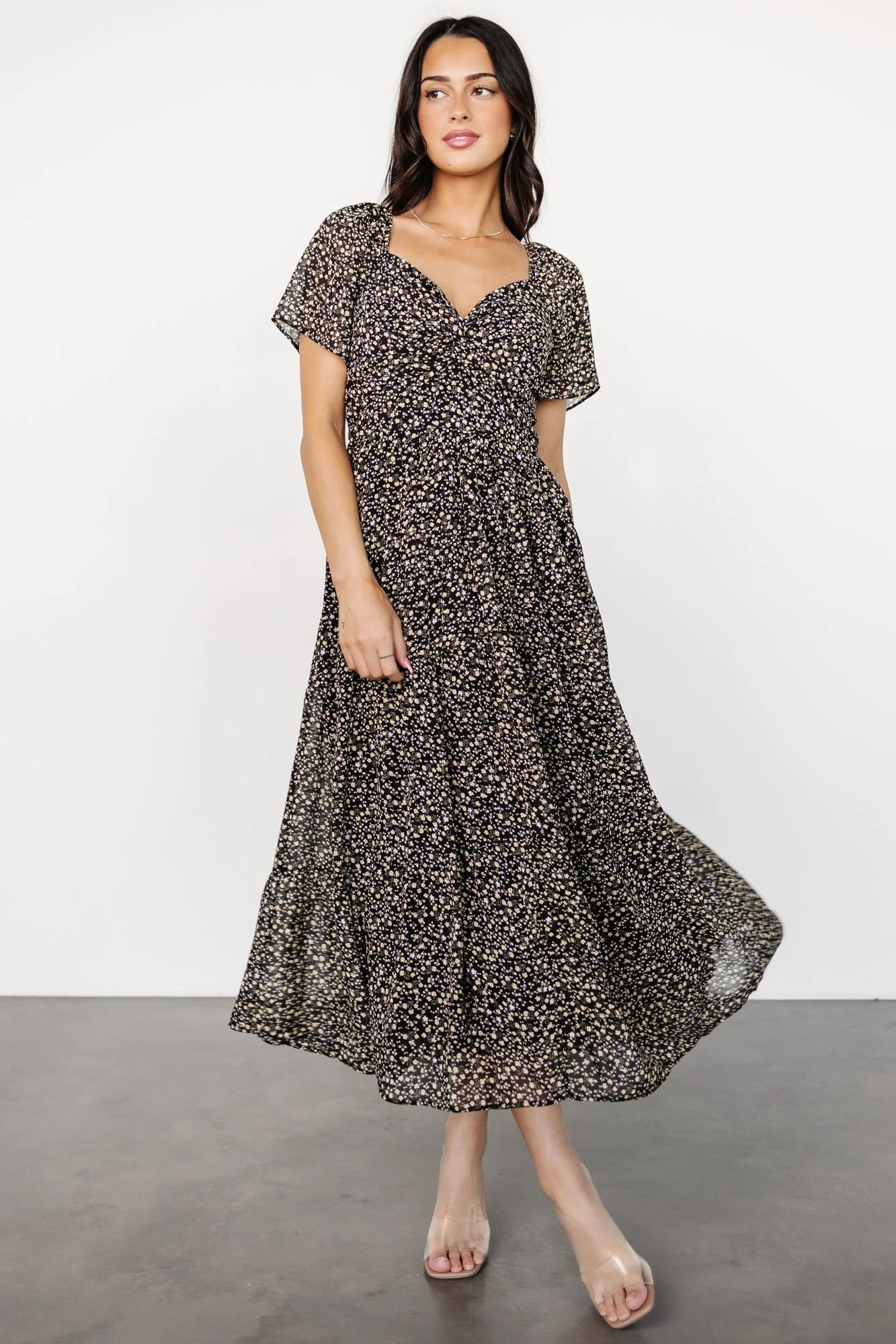 Emiliana Dress | Black + Gold Floral