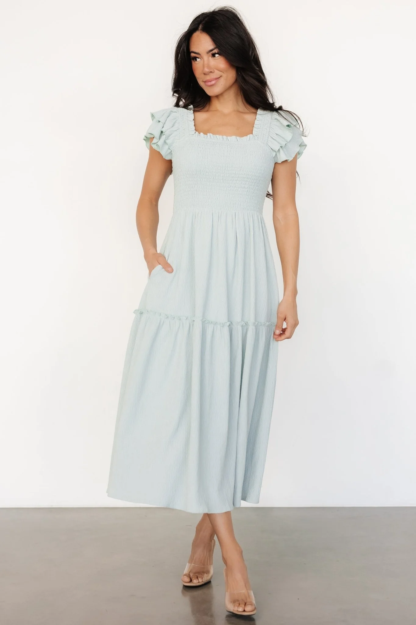 Jacie Smocked Midi Dress | Light Blue