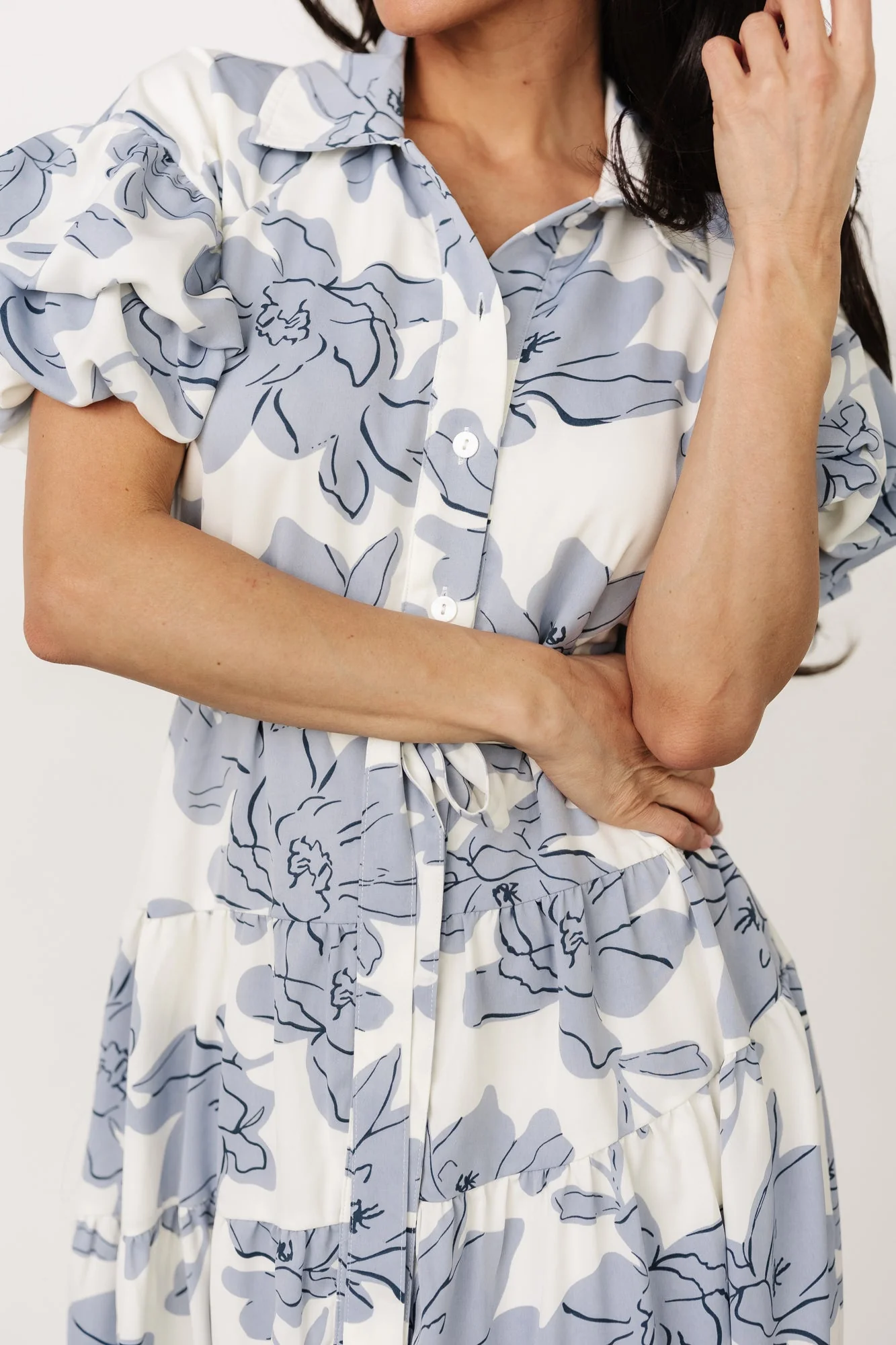 Albany Button Dress | Ivory + Blue