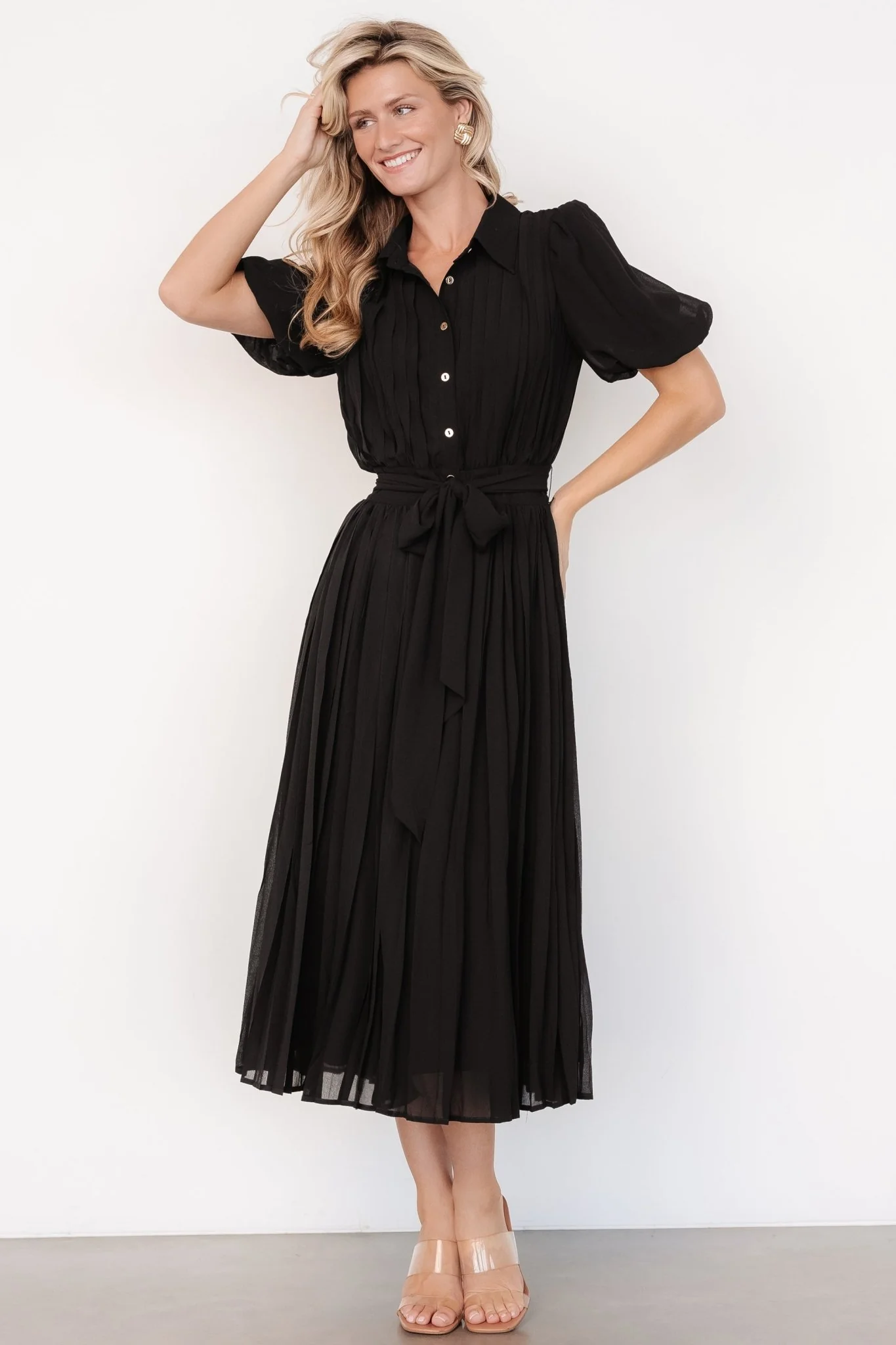 Boston Pleated Button Dress | Black