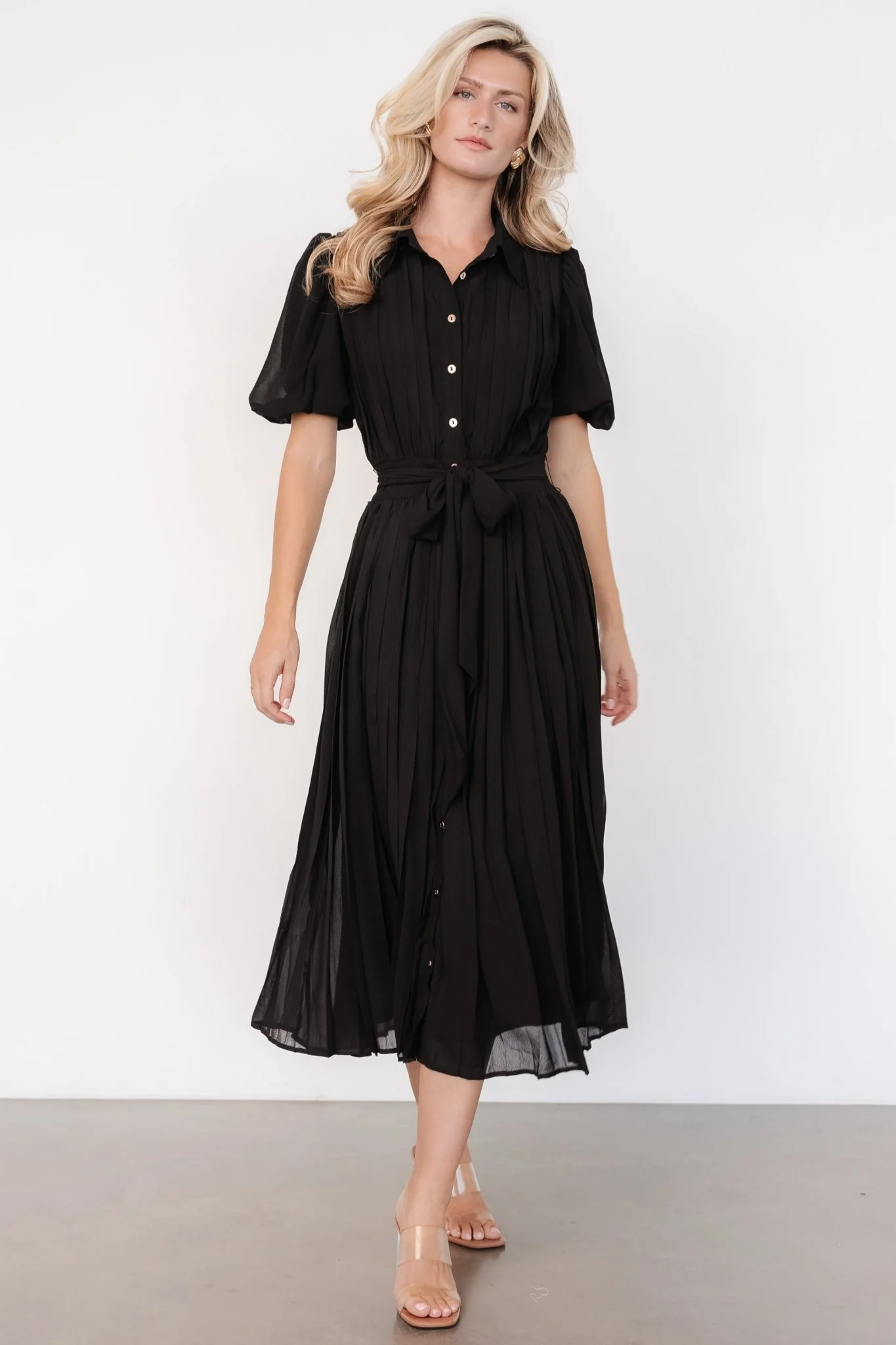 Boston Pleated Button Dress | Black