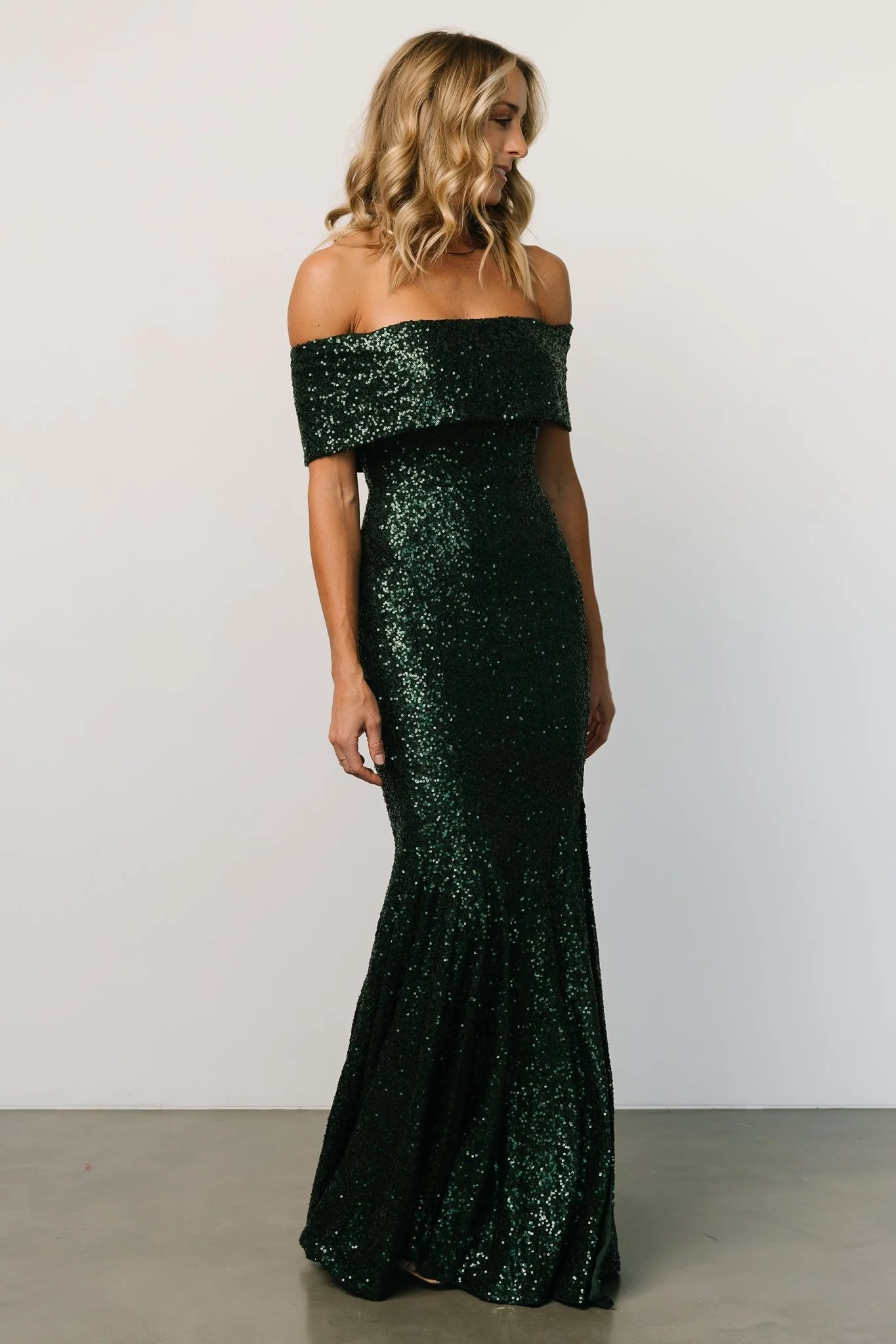 Yvonne Off Shoulder Sequin Gown | Green