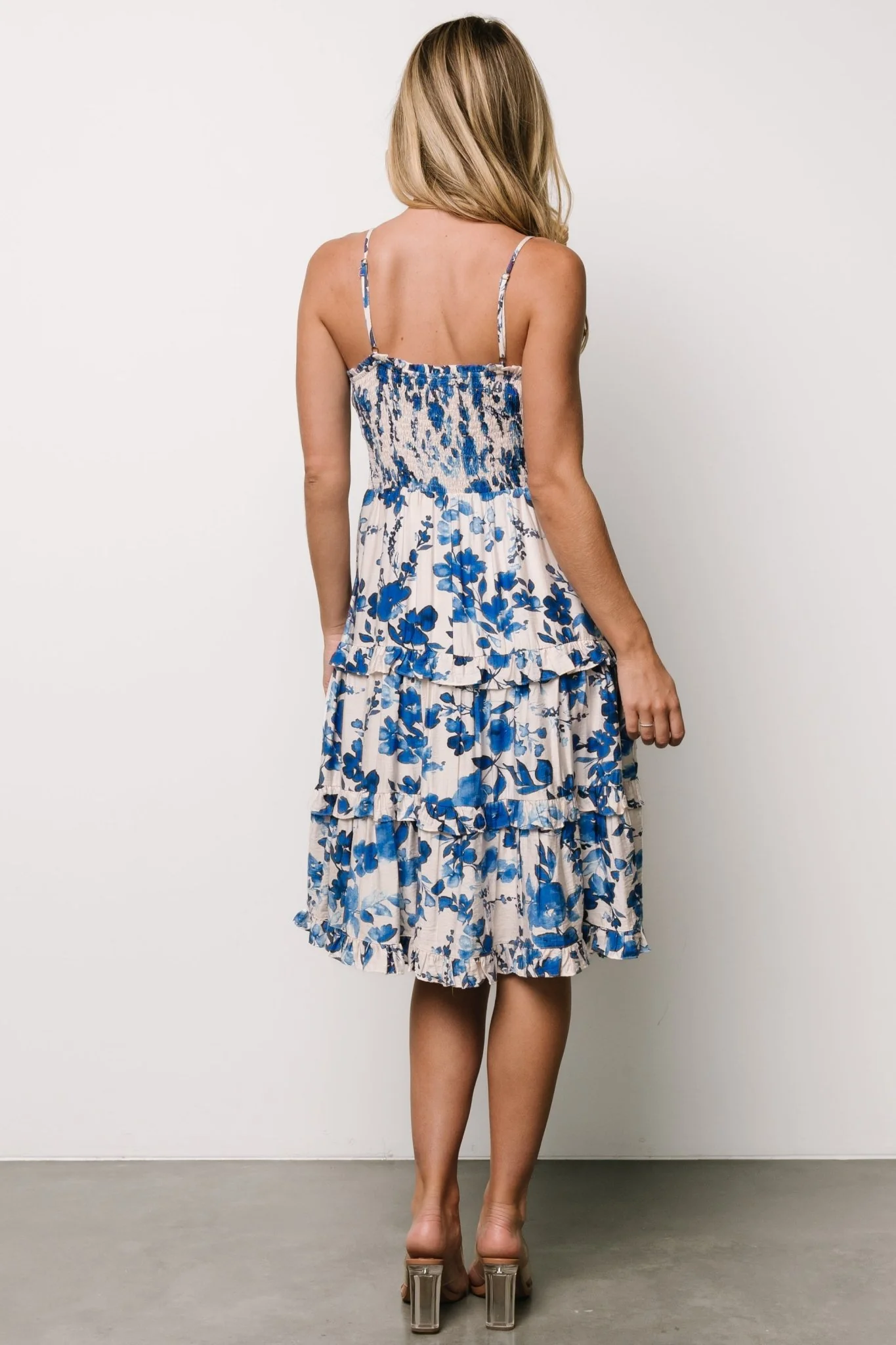 Calina Midi Dress | Ivory + Blue Floral