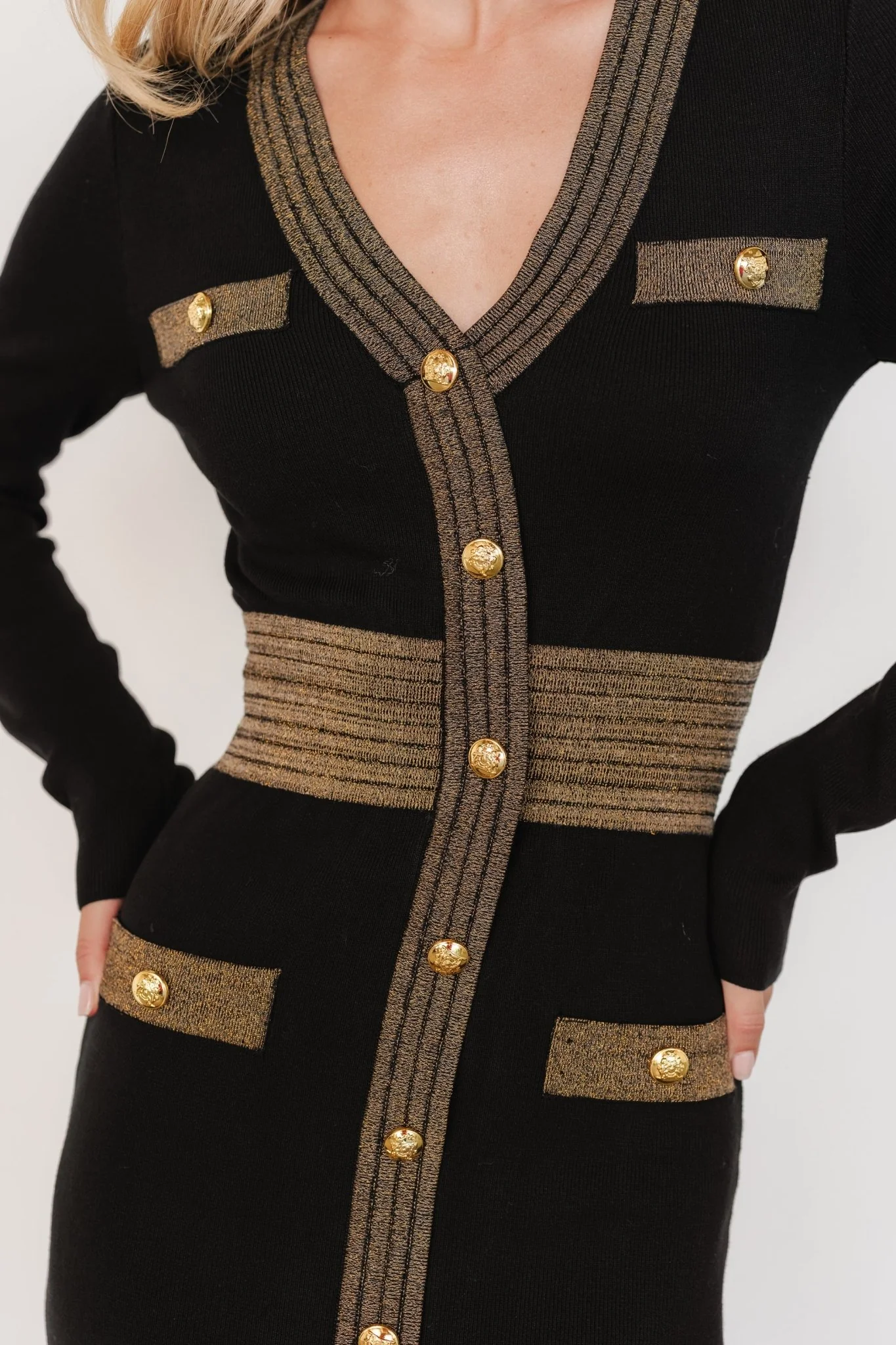 Birgitta Ribbed Sweater Dress | Black + Gold