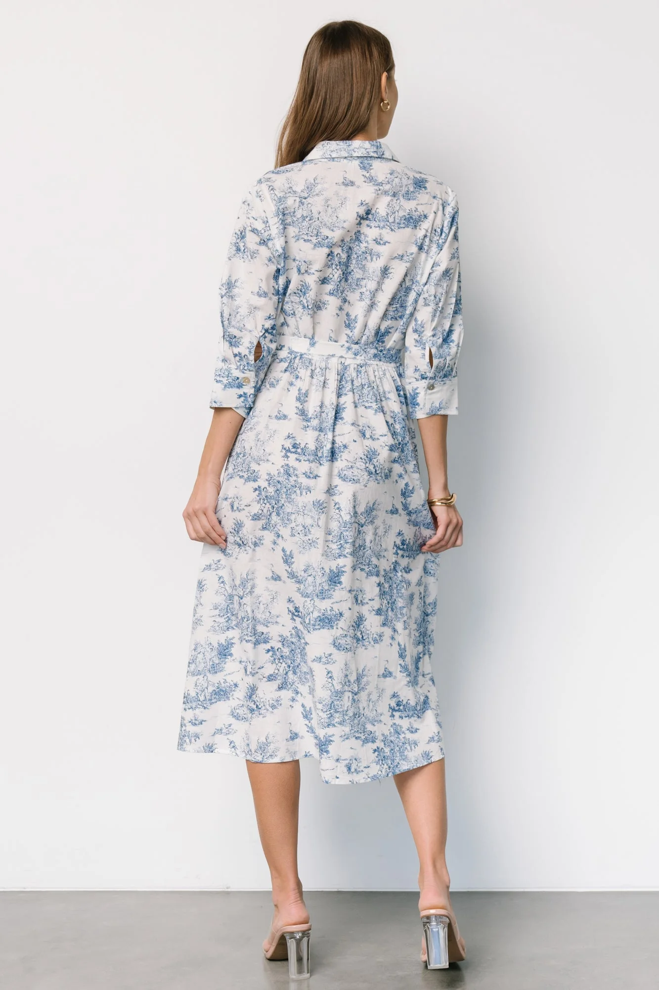 Chantelle Button Midi Dress | Off White + Blue Print