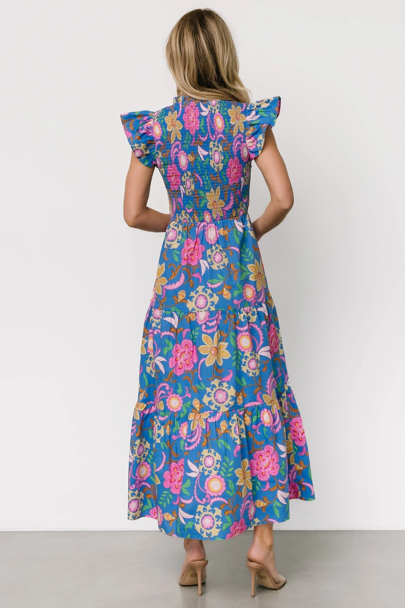 Ranchero Smocked Maxi Dress | Blue Multi Print