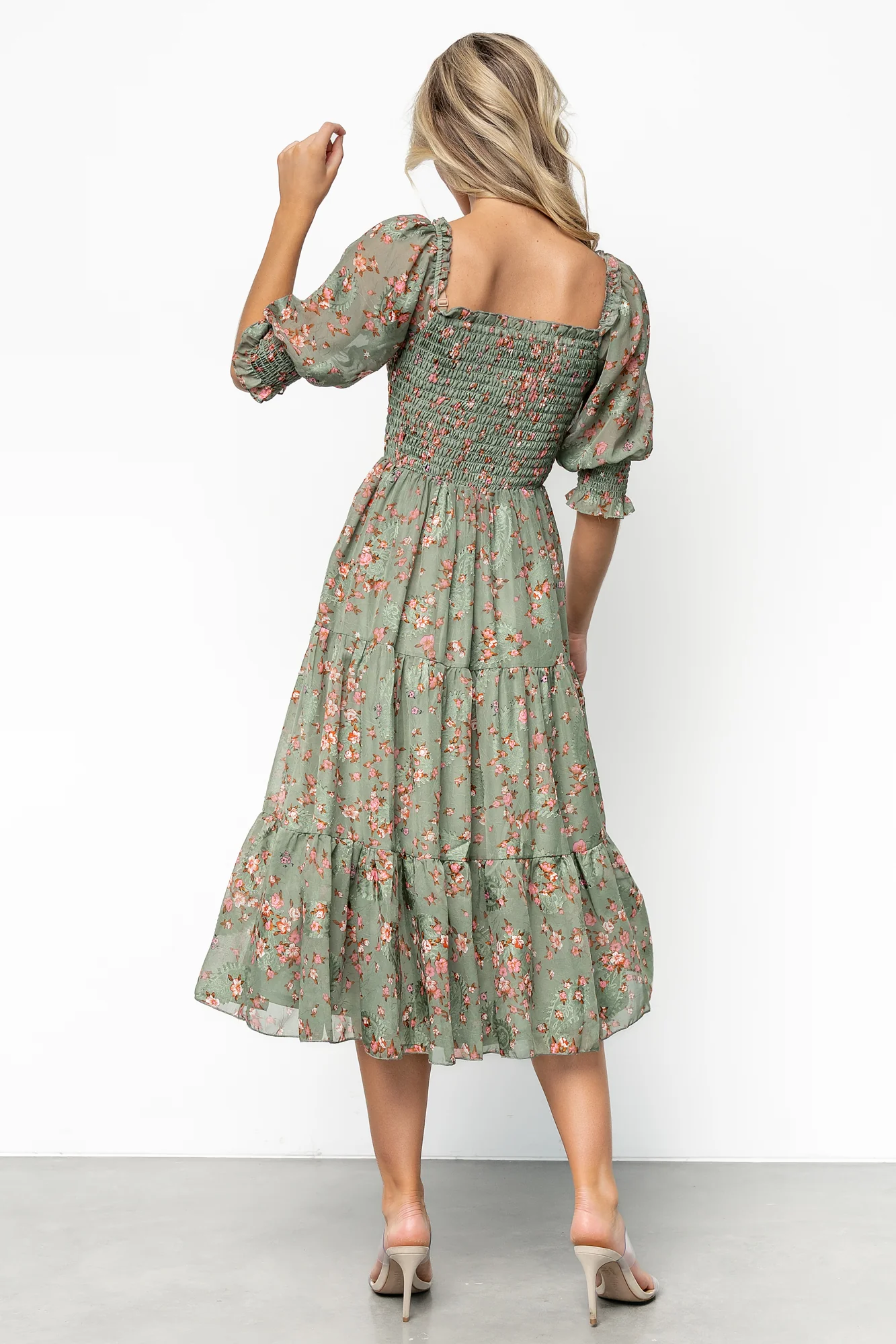 Fabian Jacquard Midi Dress | Eucalyptus + Pink