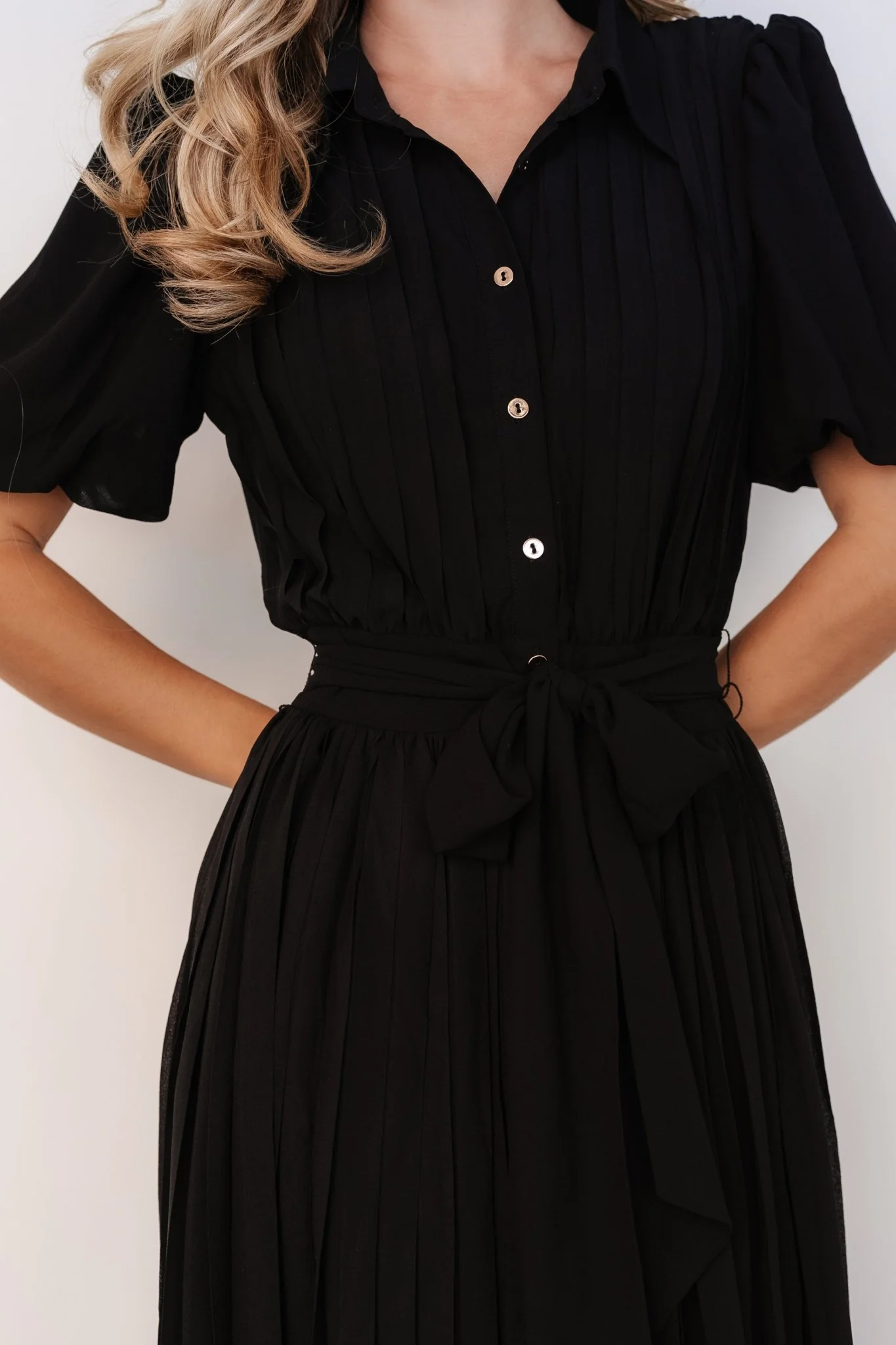 Boston Pleated Button Dress | Black