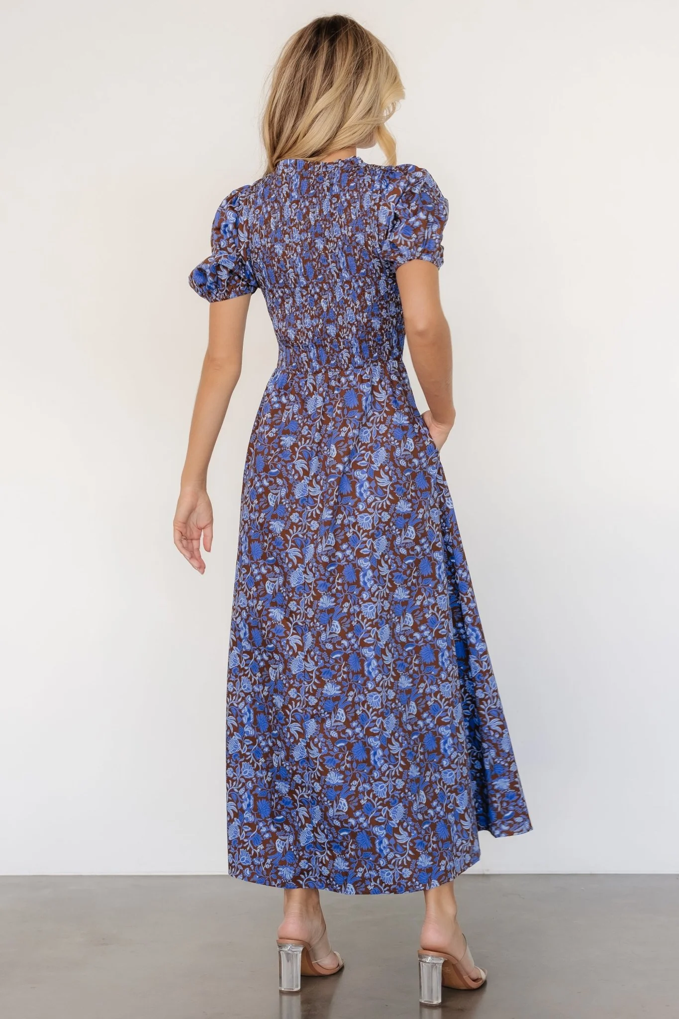 Stockton Smocked Dress | Brown + Blue Floral