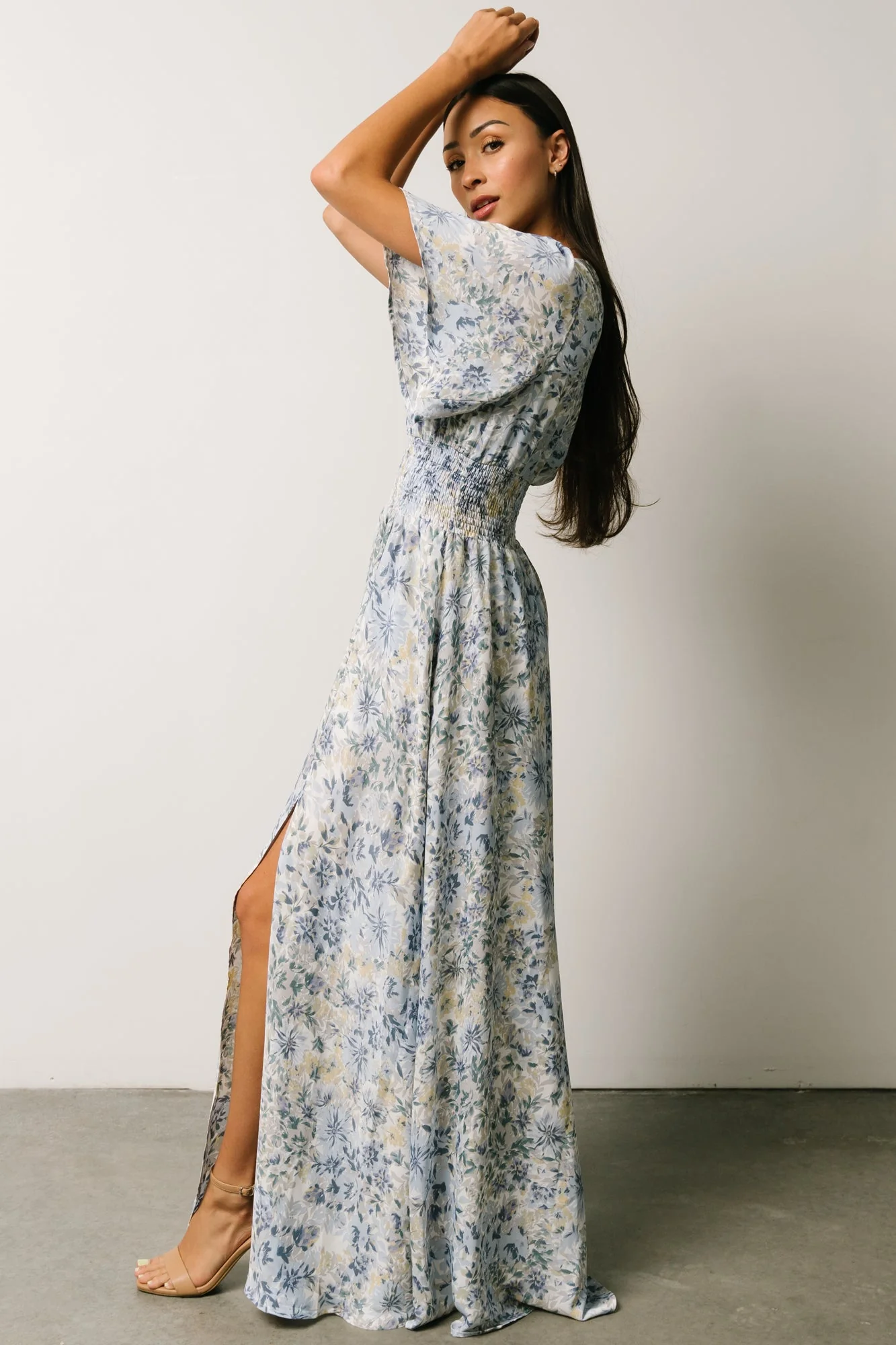 Verona Smocked Maxi Dress | White + Blue Print