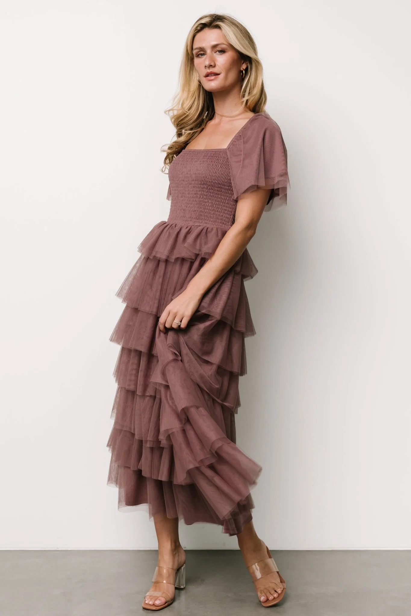 Cherise Tulle Tiered Dress | Dusty Lavender