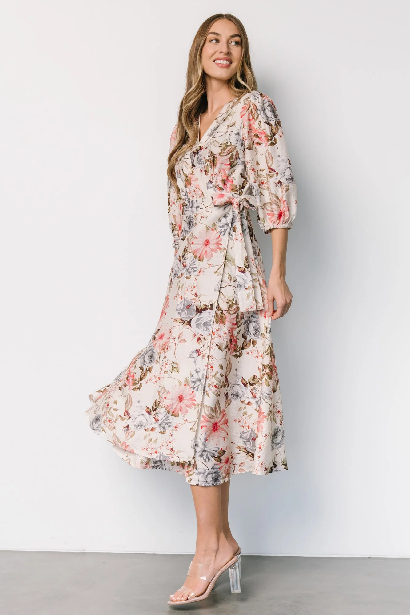 Fiorina Wrap Midi Dress | Ivory Multi Floral