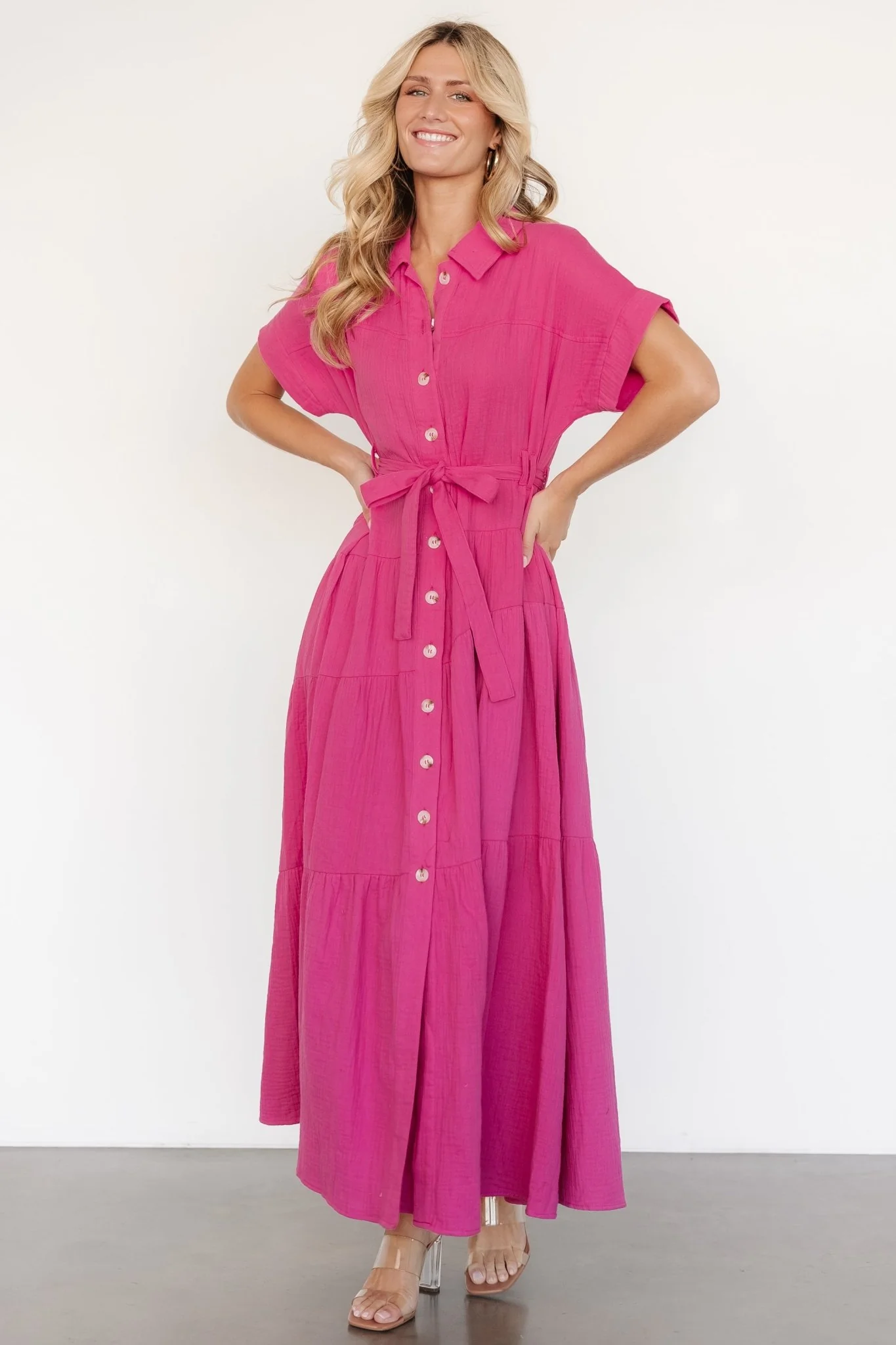 Aizey Button Up Maxi Dress | Pink