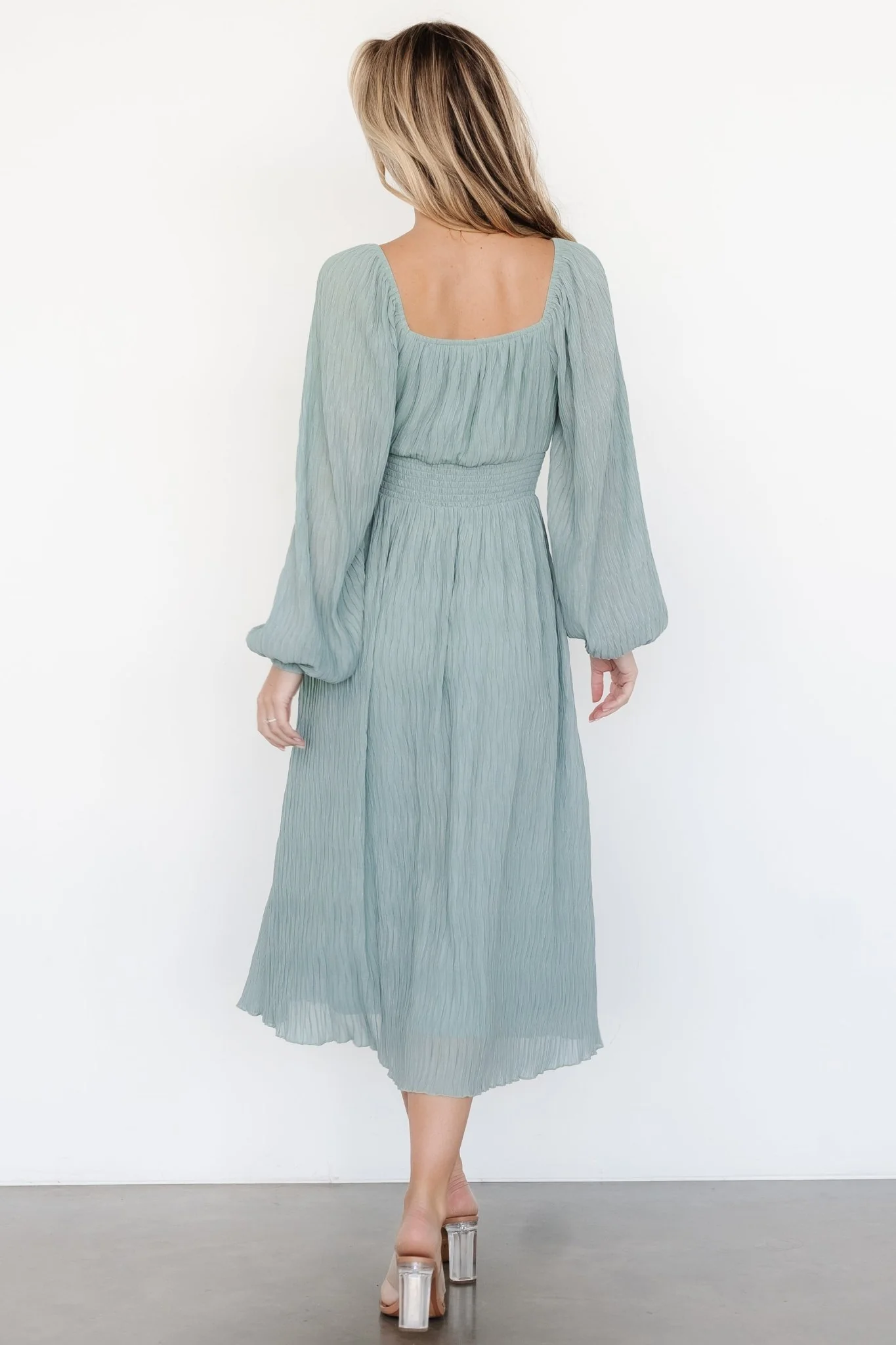 Dalton Pleated Midi Dress | Light Sage