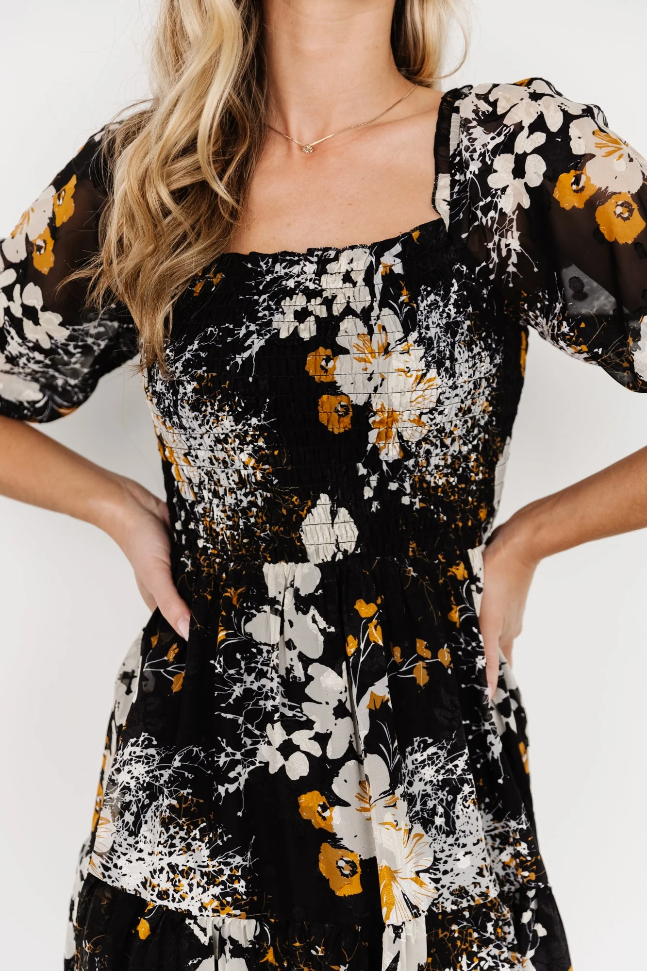 Fabian Jacquard Midi Dress | Black Floral