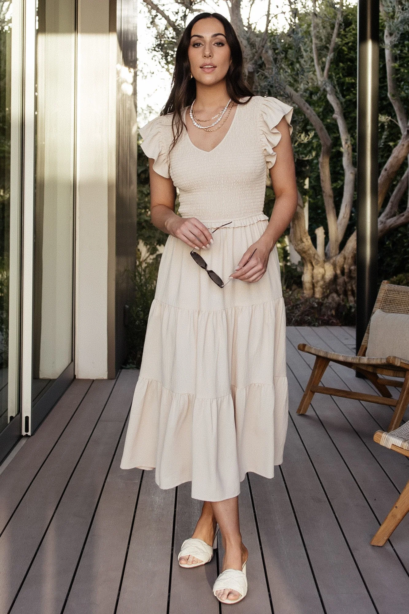 Afton Smocked Tiered Dress | Sand