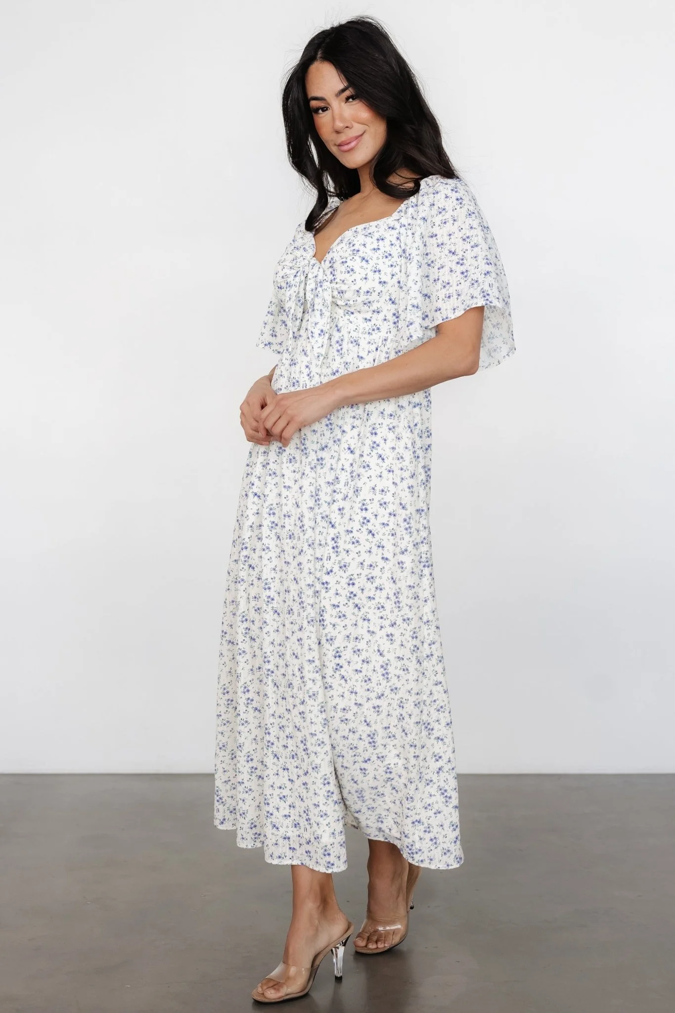 Carah Tie Dress | Off White + Lavender Floral