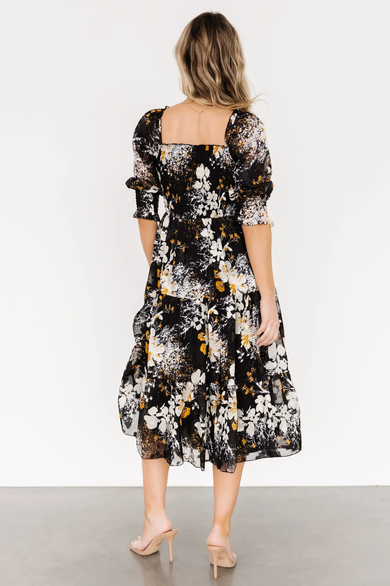 Fabian Jacquard Midi Dress | Black Floral