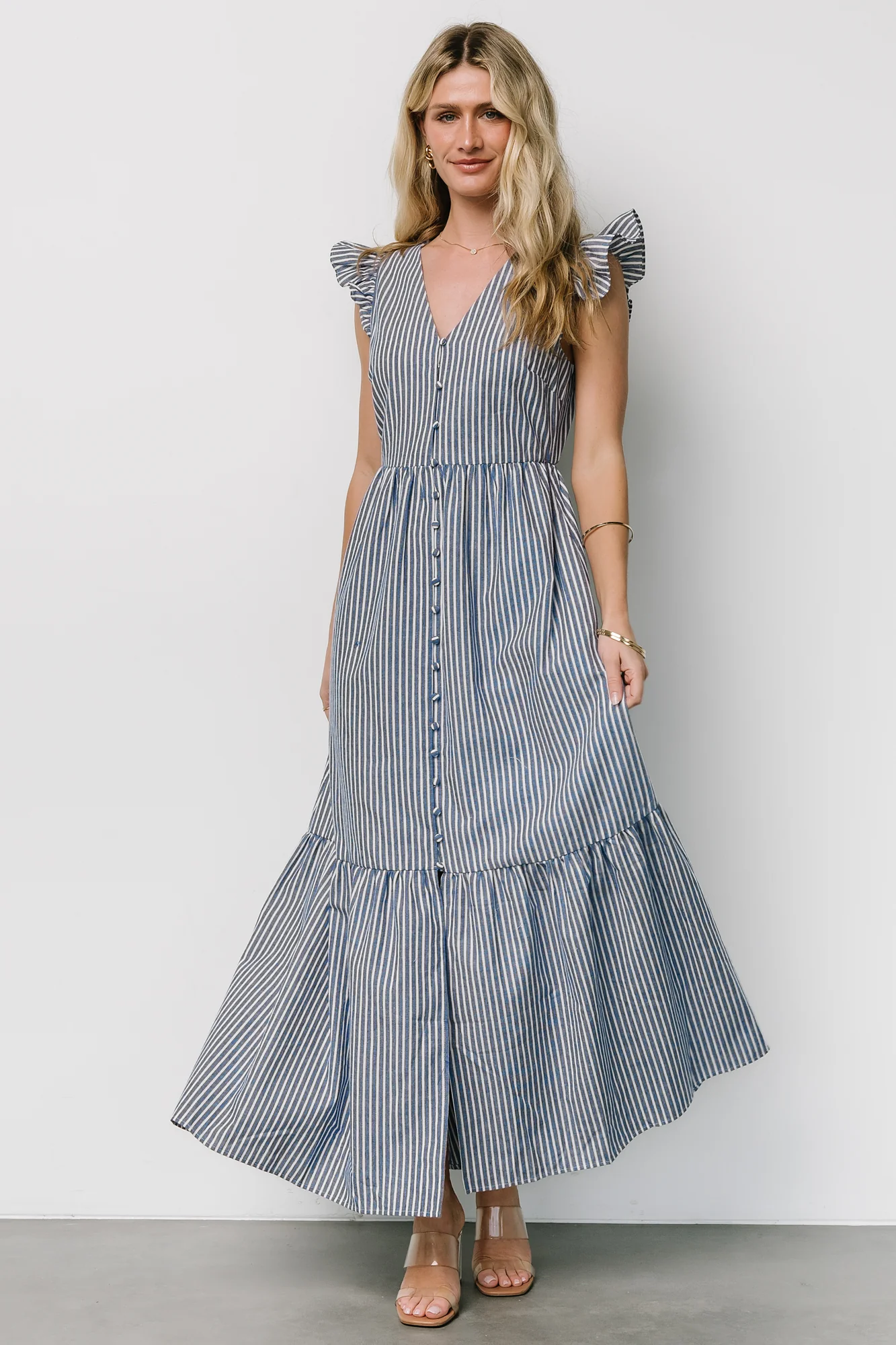 Hettie Button Maxi Dress | Blue Stripe