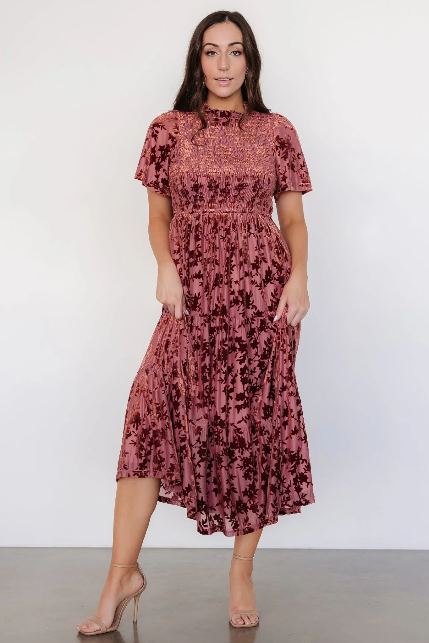 Callen Smocked Velvet Dress | Dusty Clove