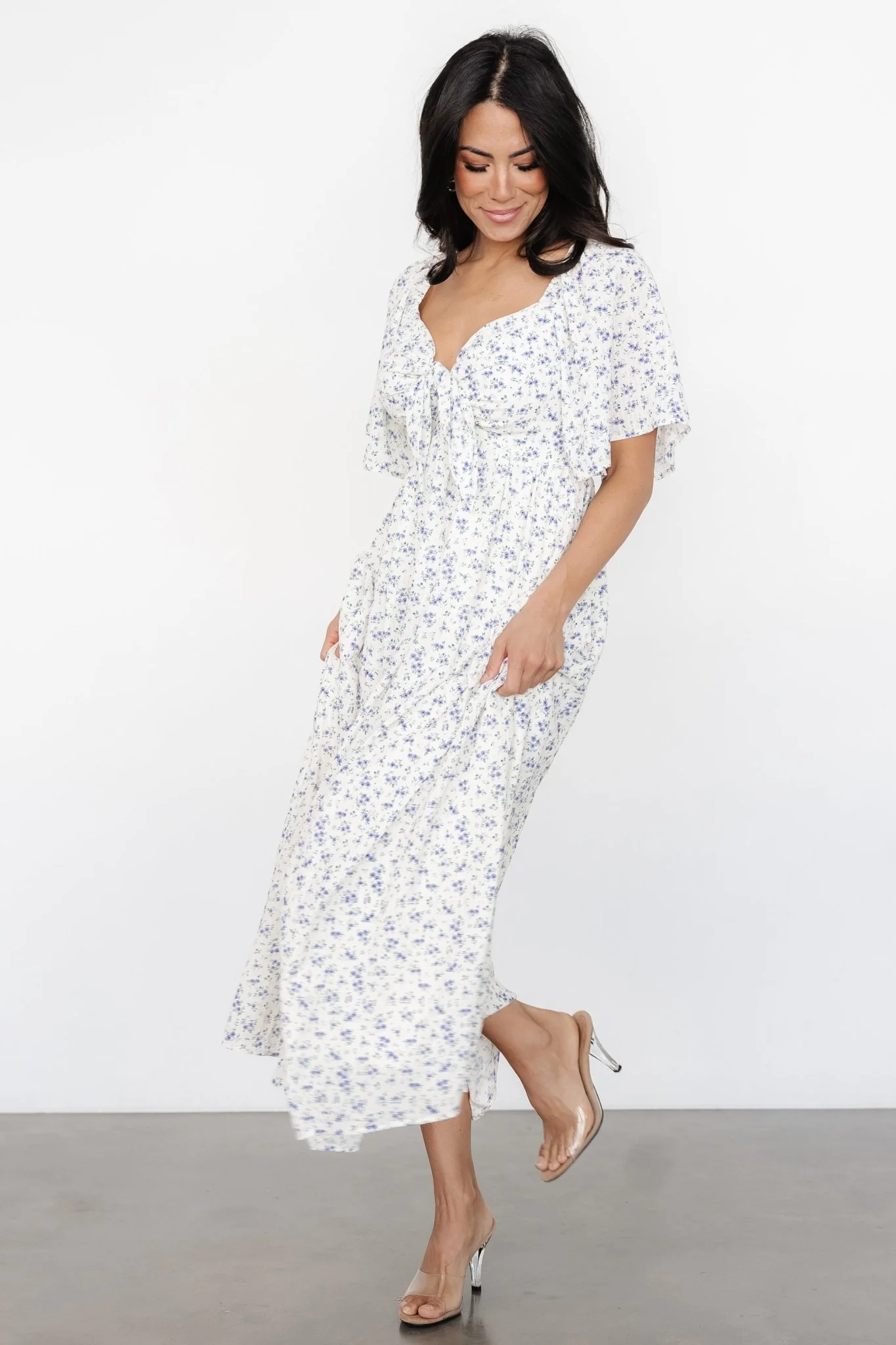 Carah Tie Dress | Off White + Lavender Floral