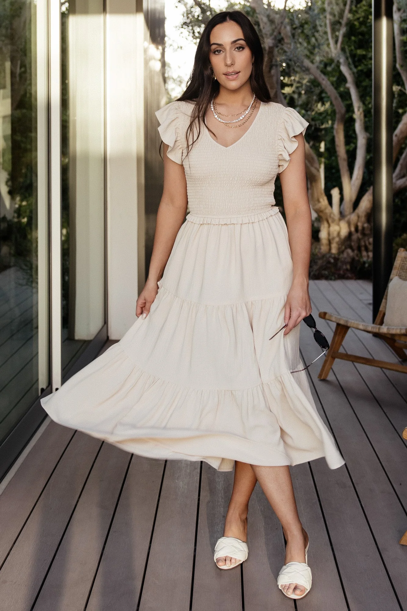 Afton Smocked Tiered Dress | Sand