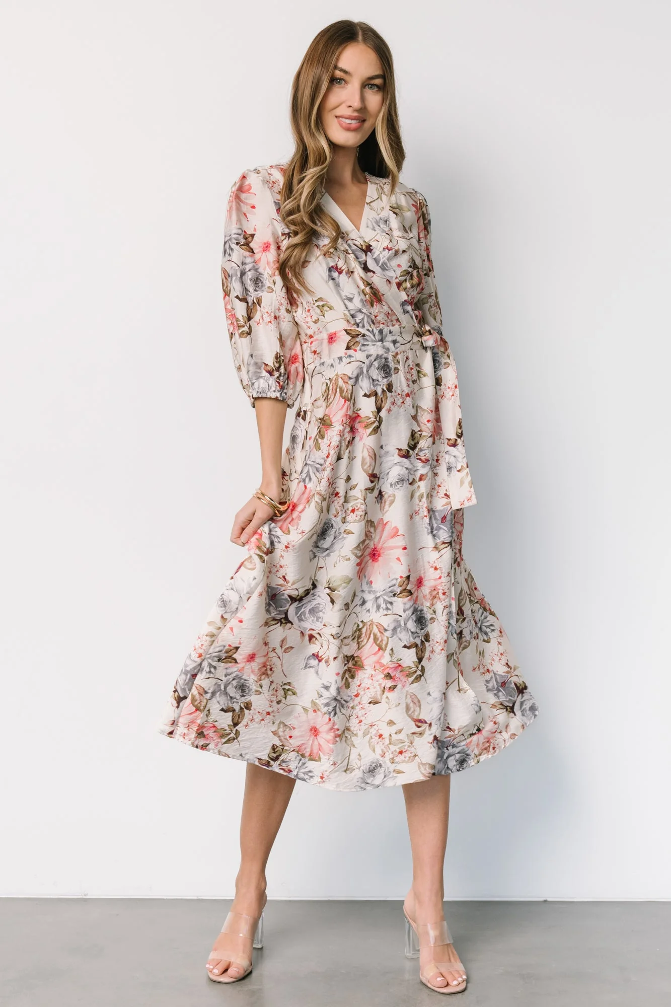 Fiorina Wrap Midi Dress | Ivory Multi Floral