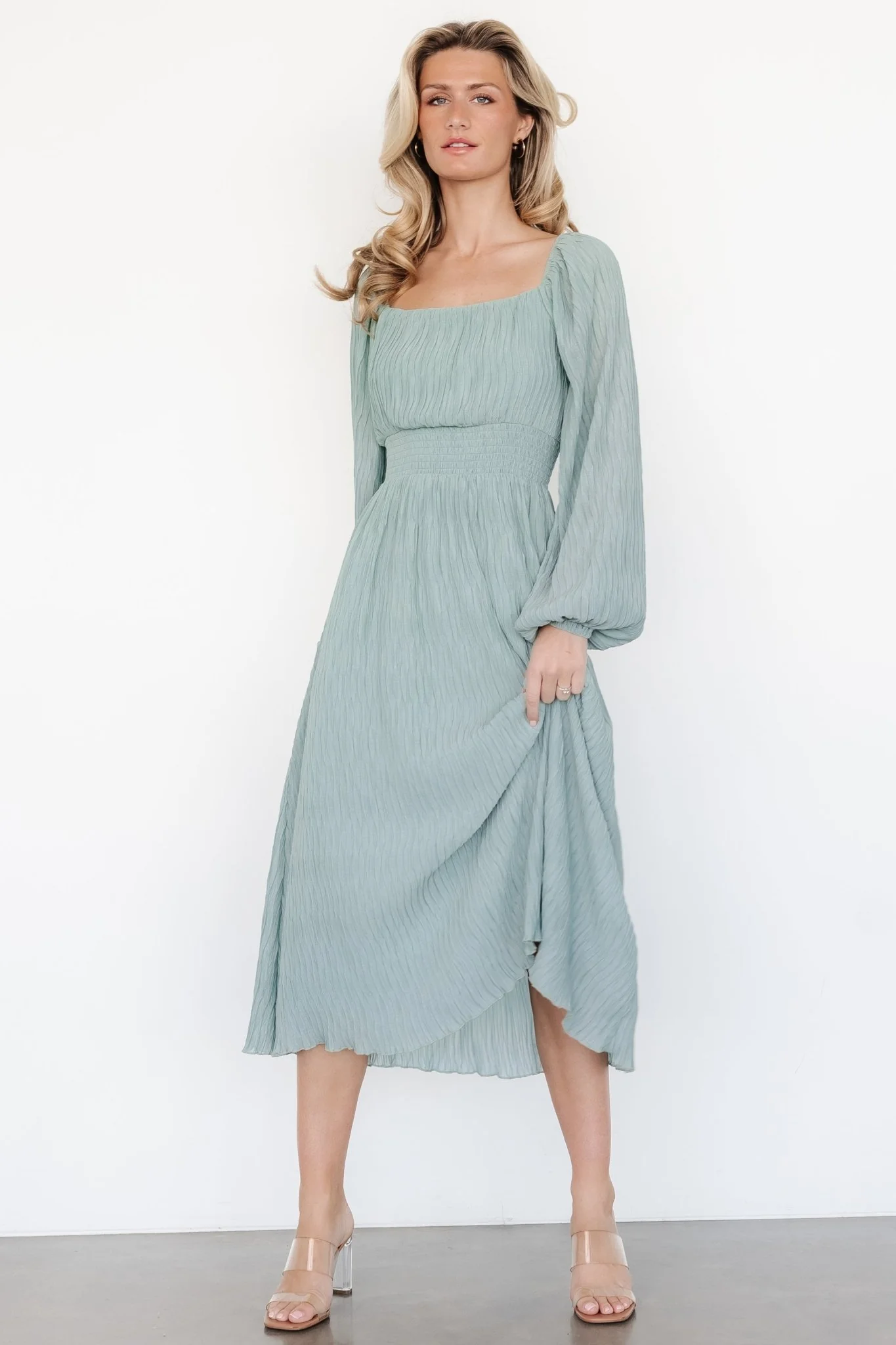Dalton Pleated Midi Dress | Light Sage