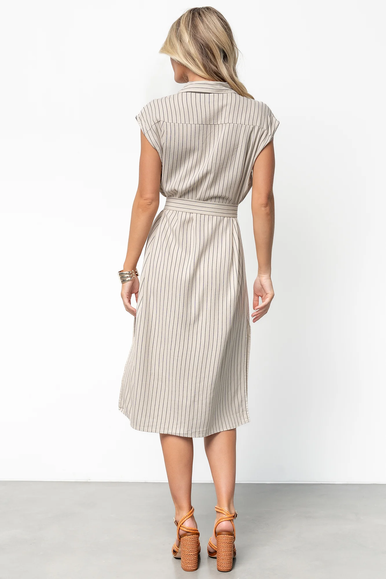 Toledo Button Up Midi Dress | Beige Stripe