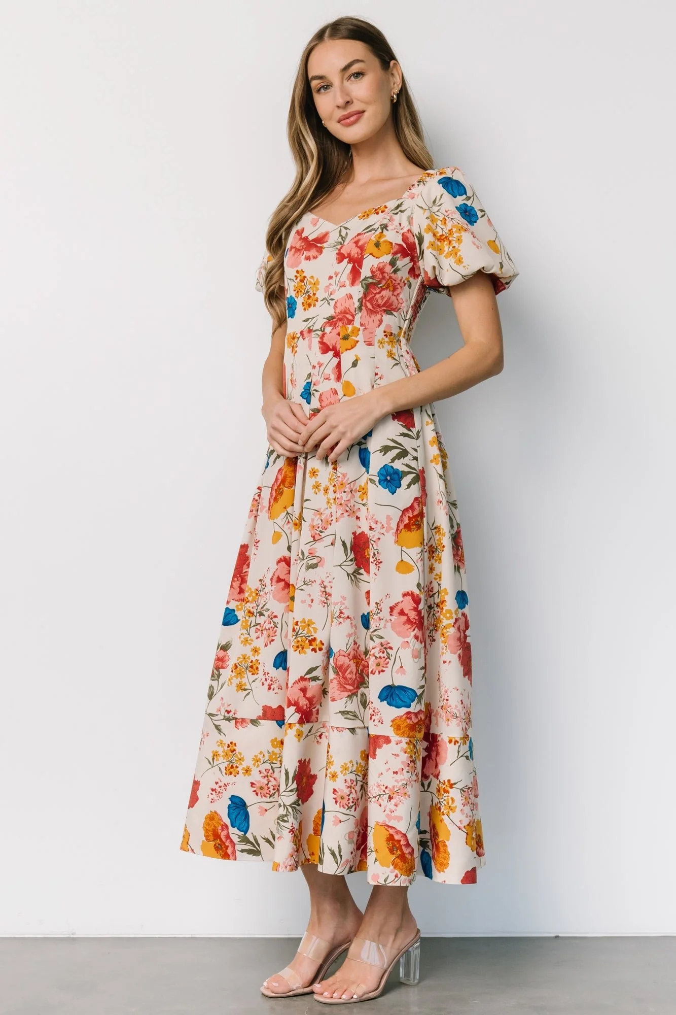 Greta Pleated Maxi Dress | Cream Multi Floral
