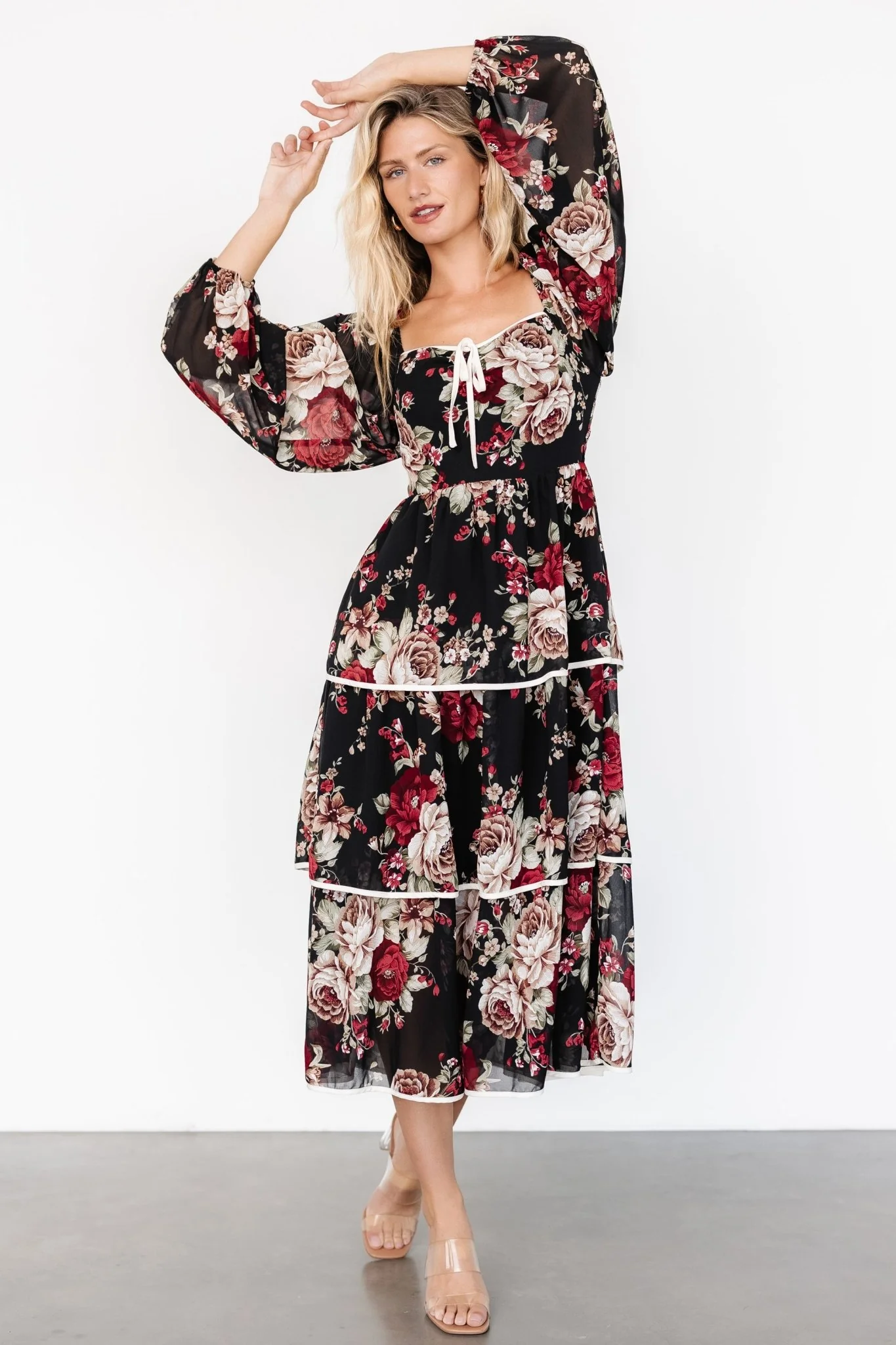 Viviana Tiered Dress | Black Floral