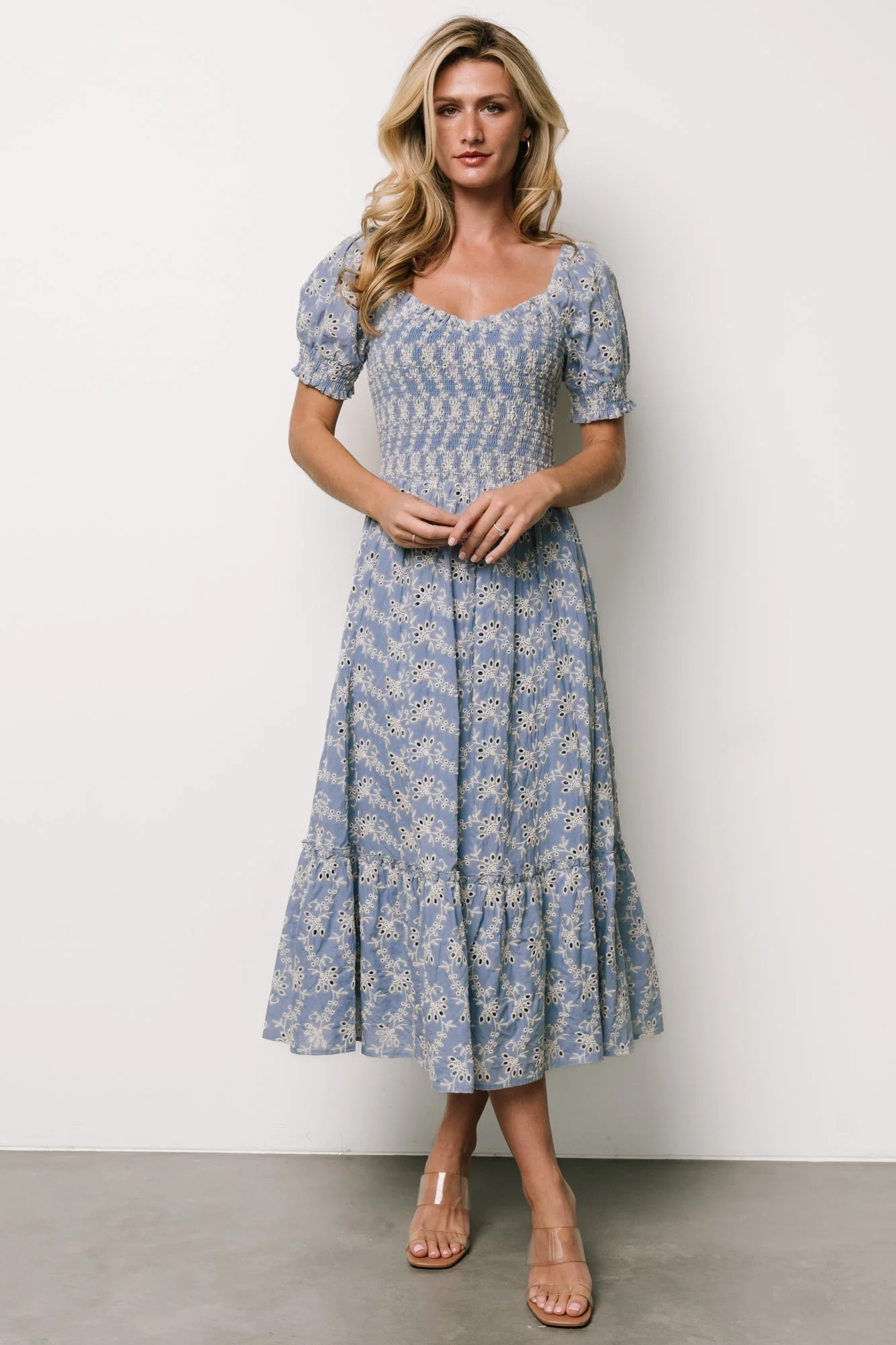 Piper Eyelet Midi Dress | Blue + Ivory
