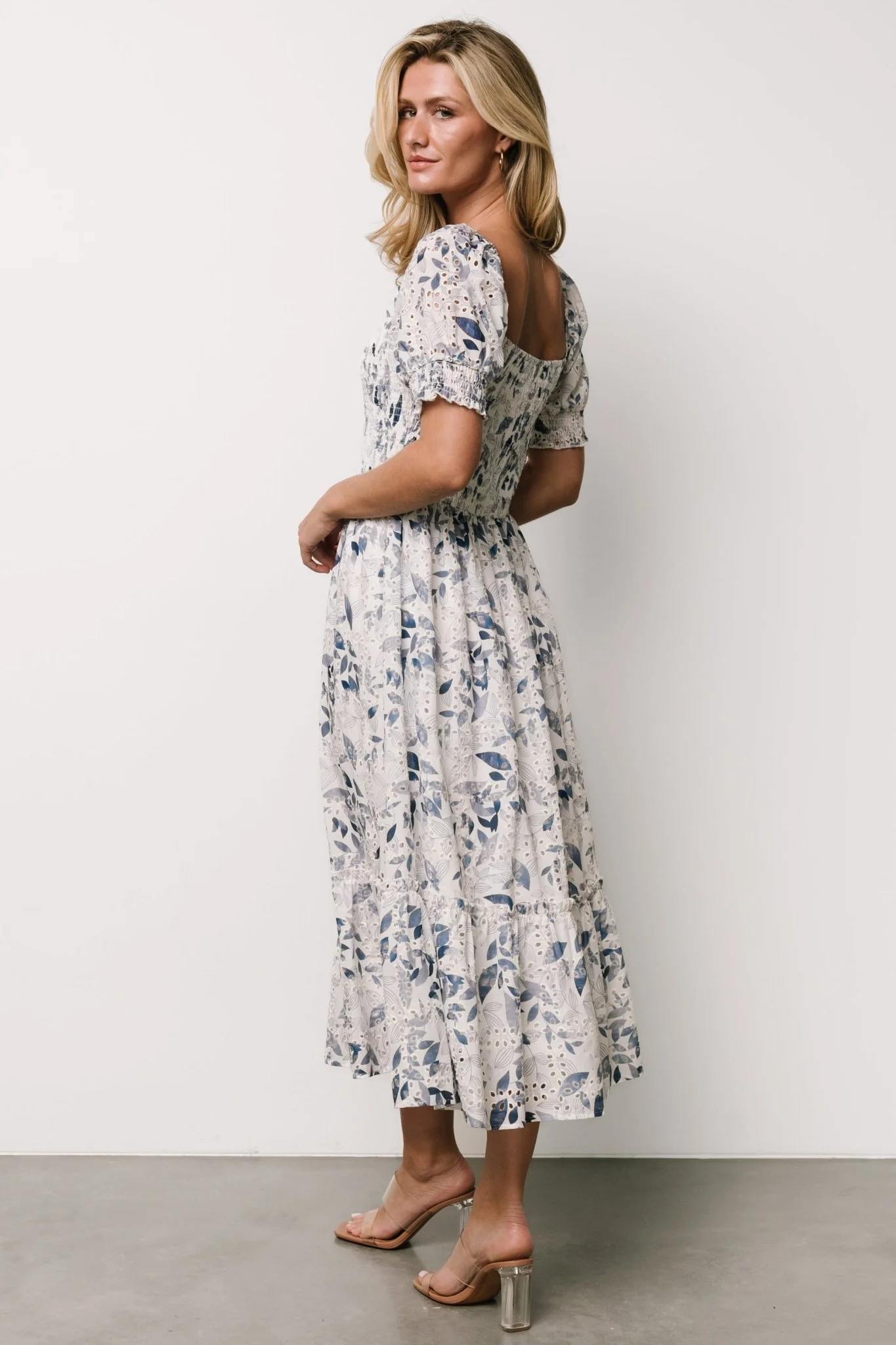 Piper Eyelet Midi Dress | Off White + Blue Floral