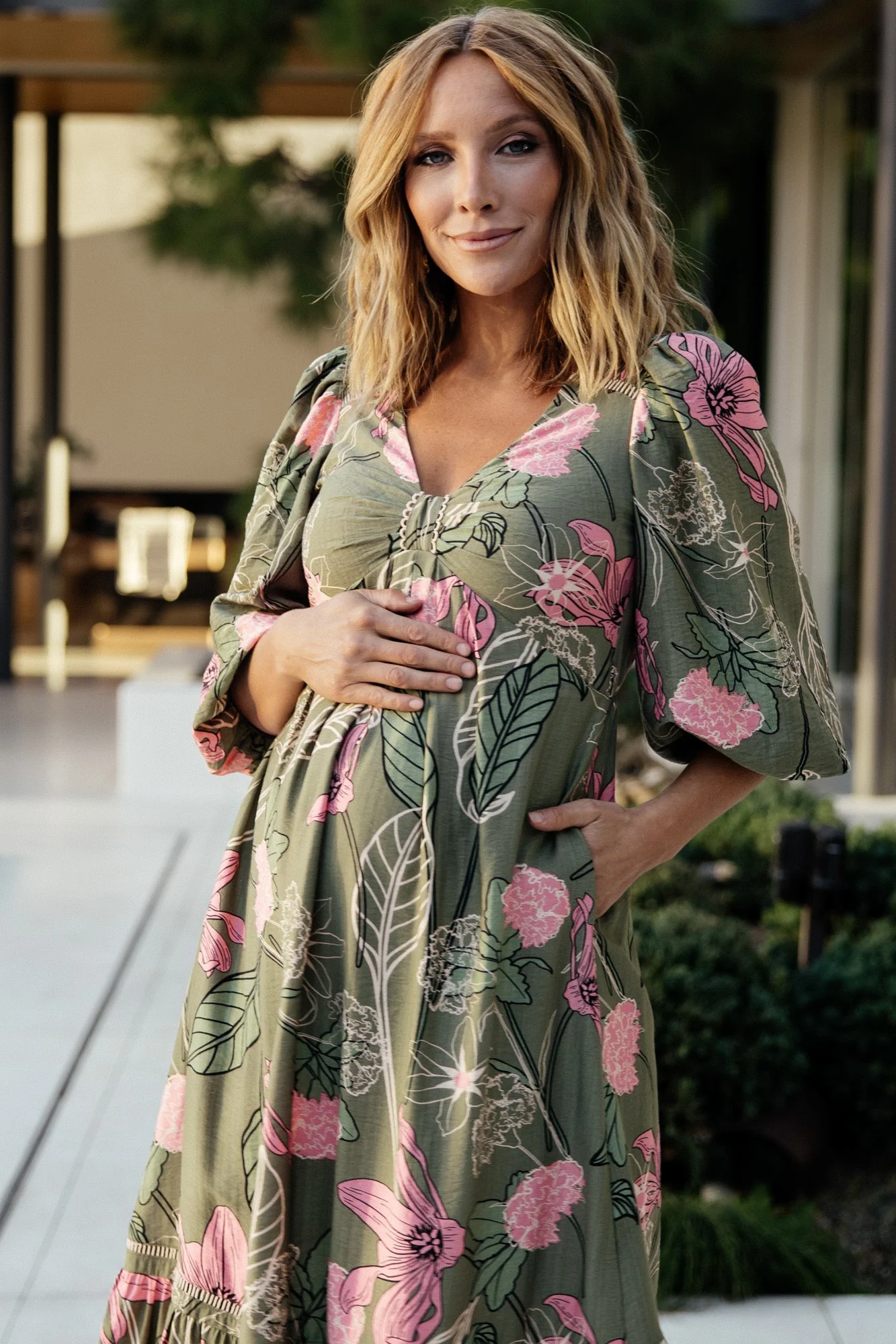 Lonna Dress | Olive + Fuschia Floral