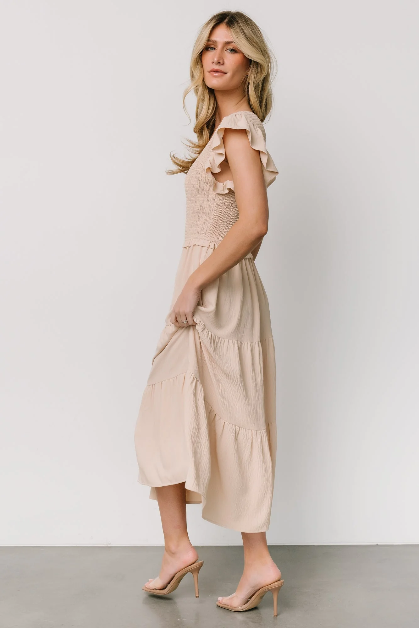 Afton Smocked Tiered Dress | Sand