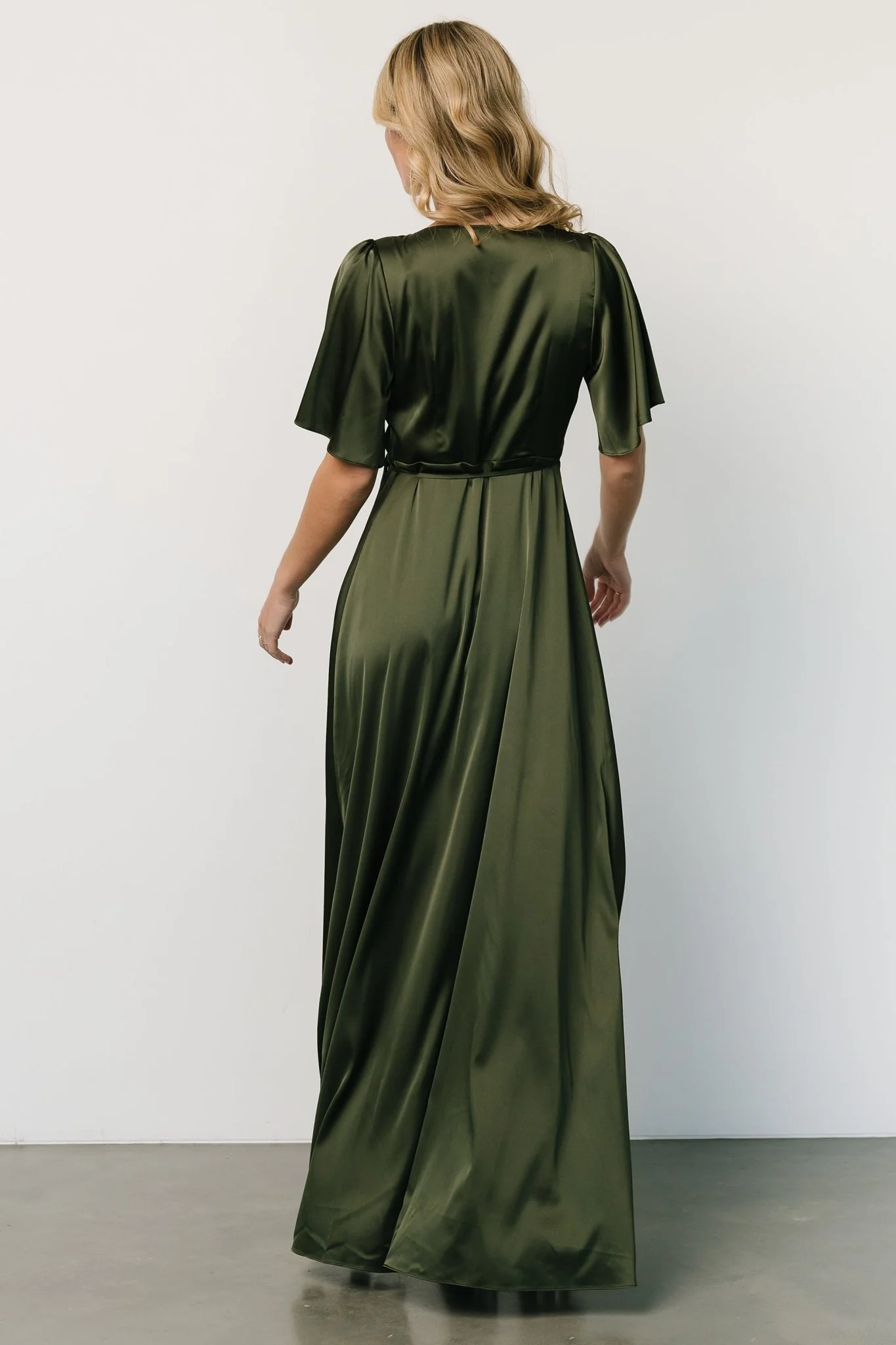 Vara Satin Maxi Wrap Dress | Juniper Green