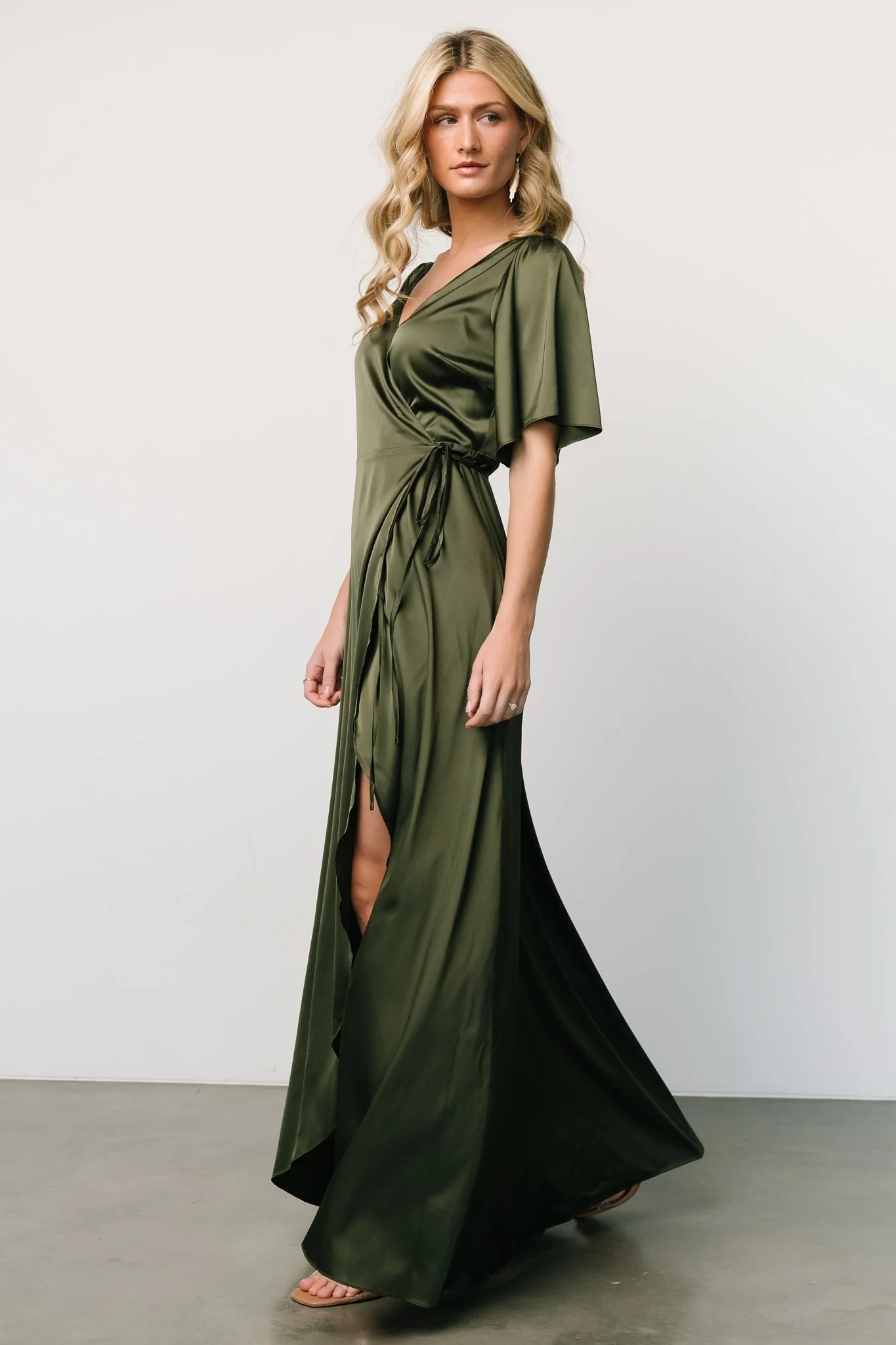 Vara Satin Maxi Wrap Dress | Juniper Green