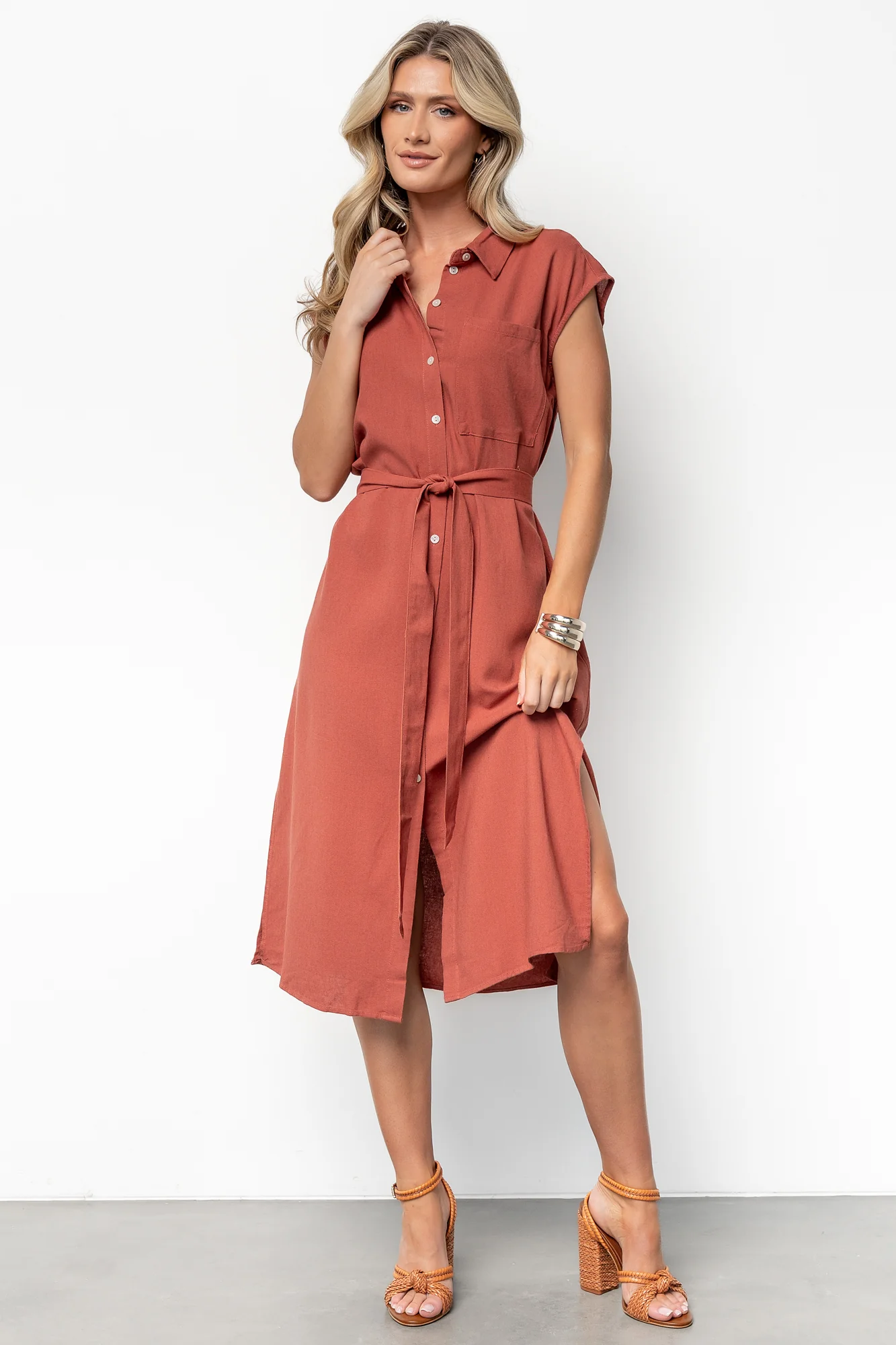 Toledo Button Up Midi Dress | Brick