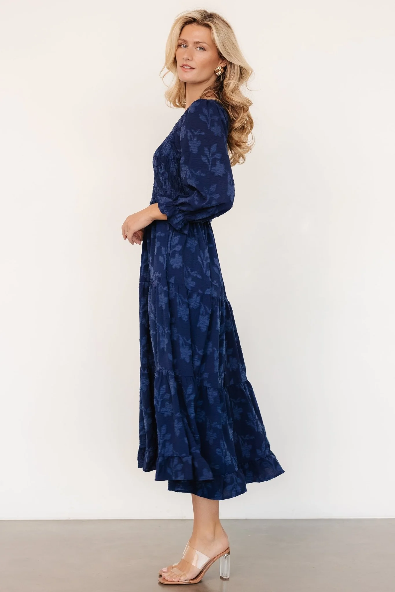 Aubrey Smocked Midi Dress | Navy Floral