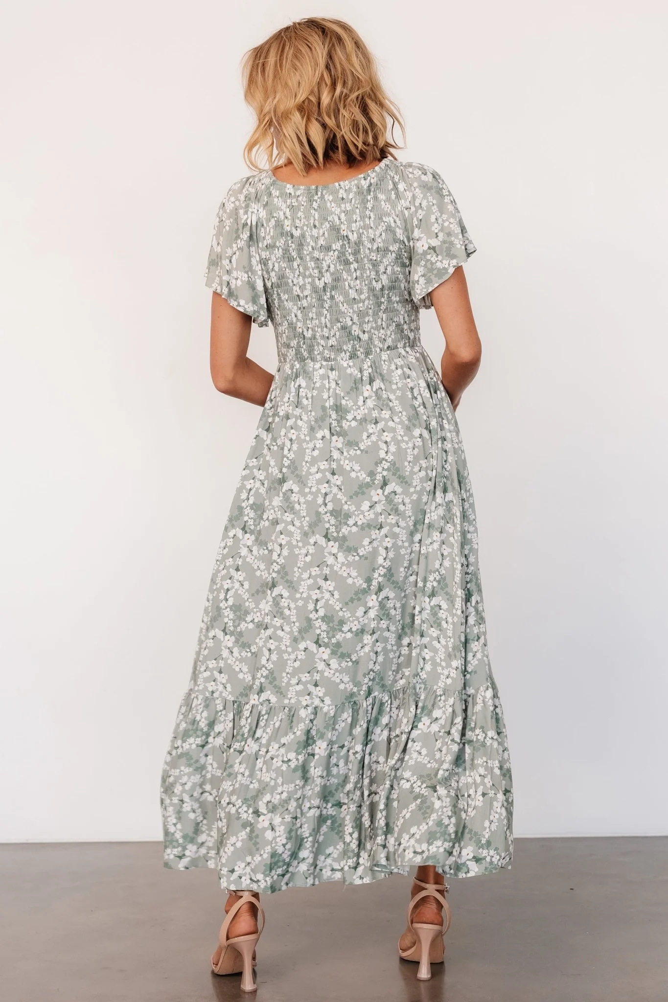 Joanie Smocked Dress | Sage + Off White Floral