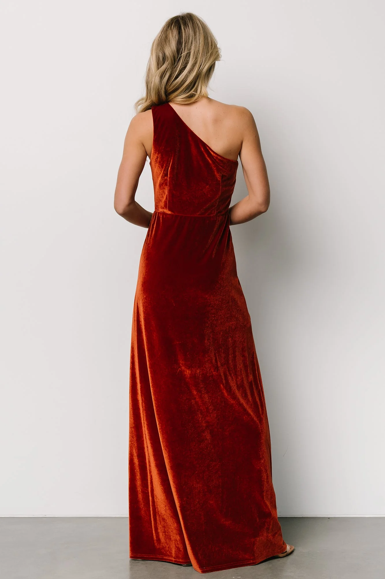 Tatiana Velvet One Shoulder Maxi Dress | Rust
